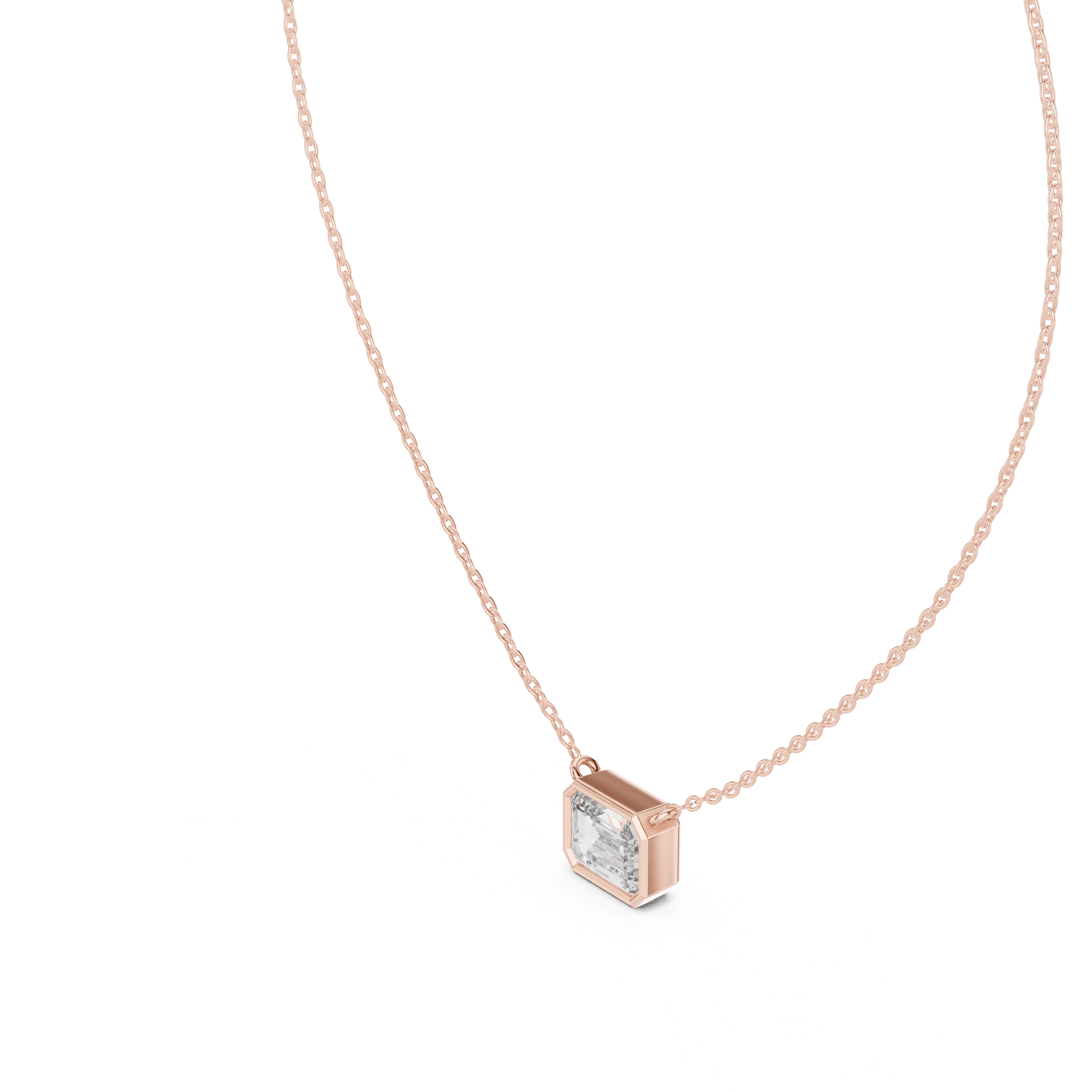 Exquisite Rose Gold Bezel-Set Emerald-Cut Diamond Pendant
