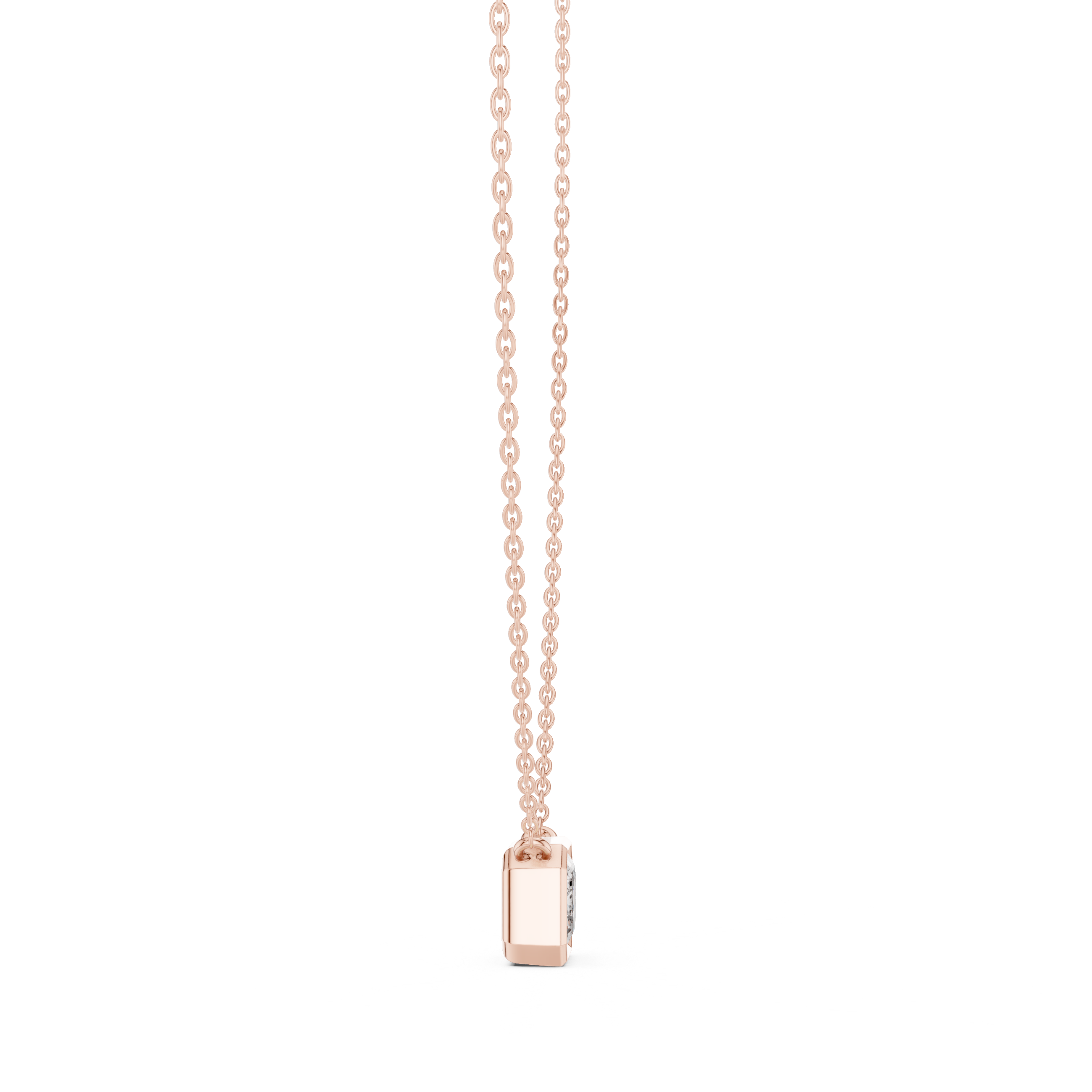 Exquisite Rose Gold Bezel-Set Emerald-Cut Diamond Pendant