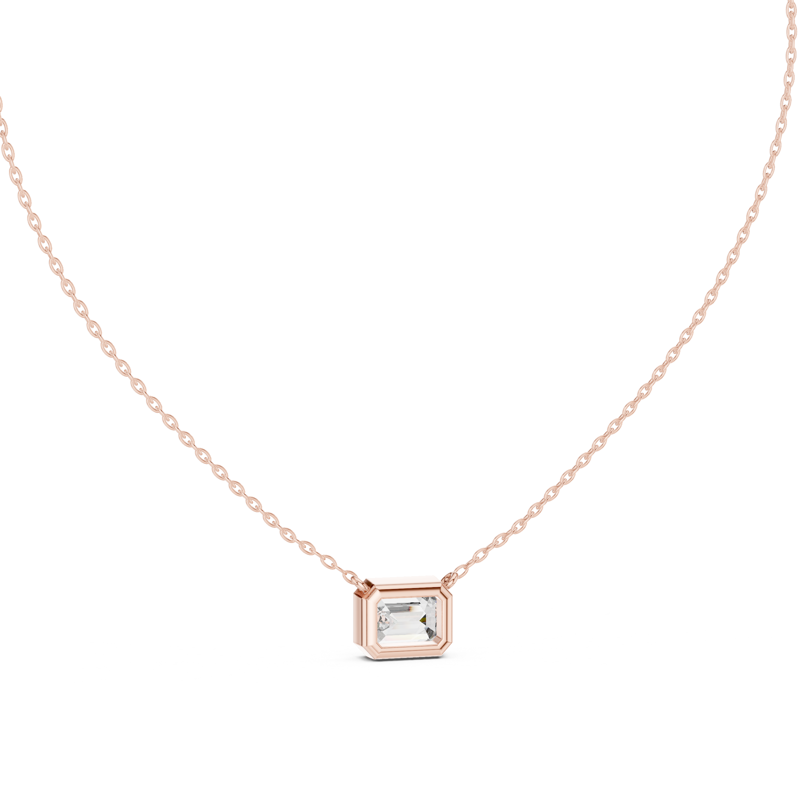 Exquisite Rose Gold Bezel-Set Emerald-Cut Diamond Pendant