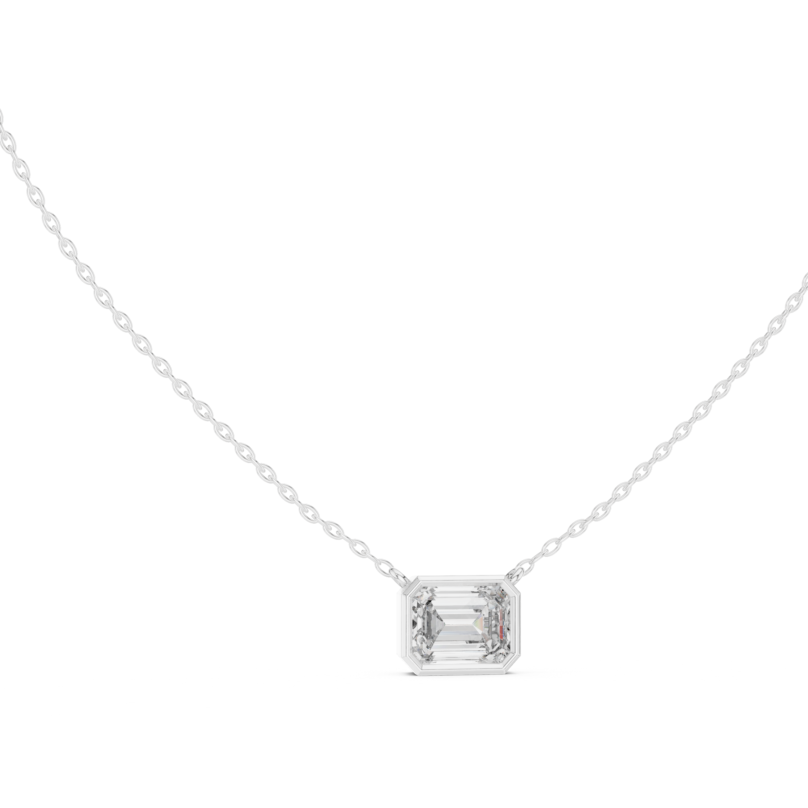 Exquisite Rose Gold Bezel-Set Emerald-Cut Diamond Pendant