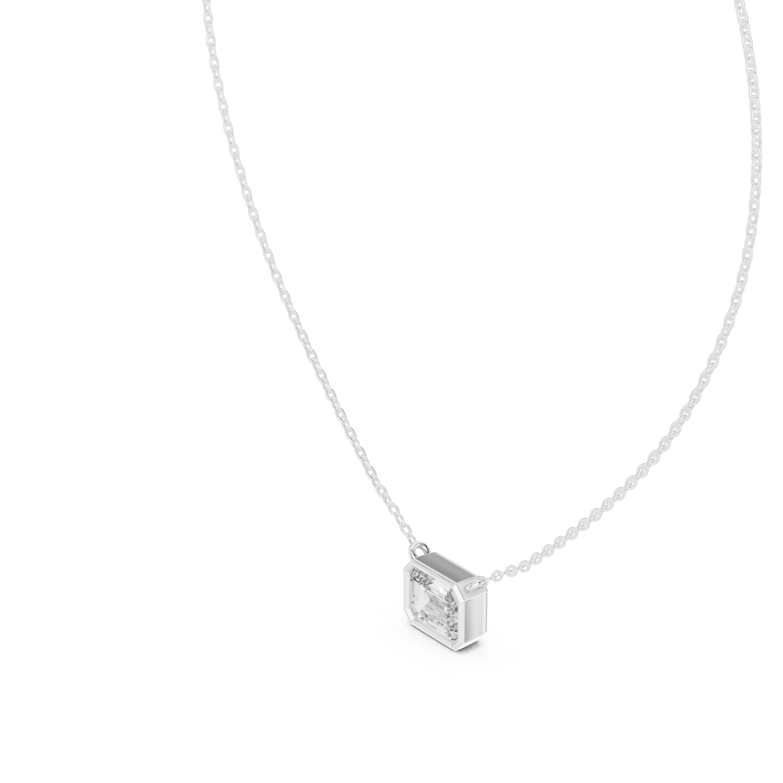 Exquisite Rose Gold Bezel-Set Emerald-Cut Diamond Pendant