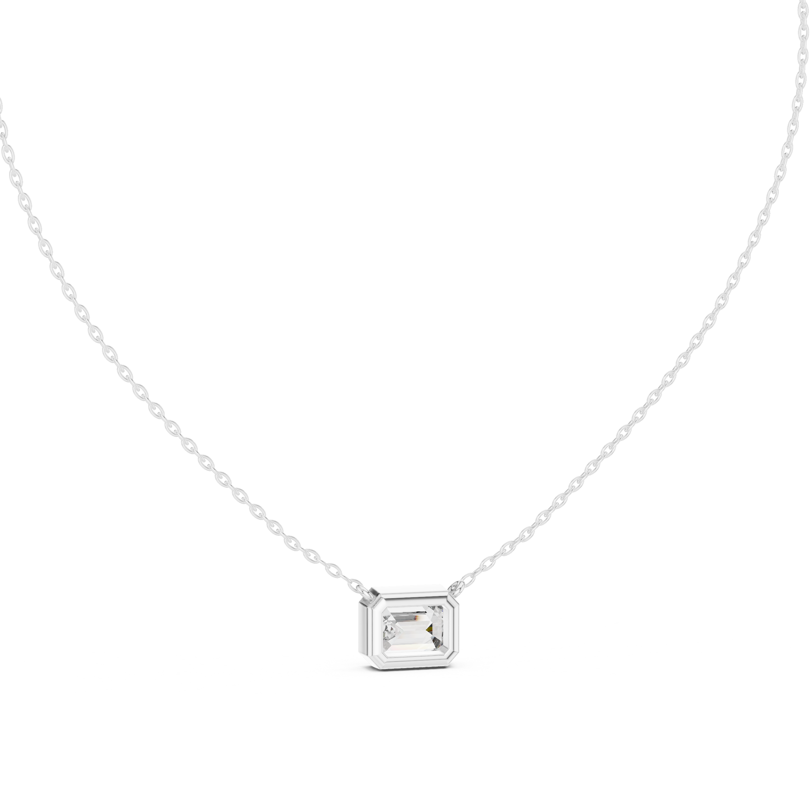 Exquisite Rose Gold Bezel-Set Emerald-Cut Diamond Pendant