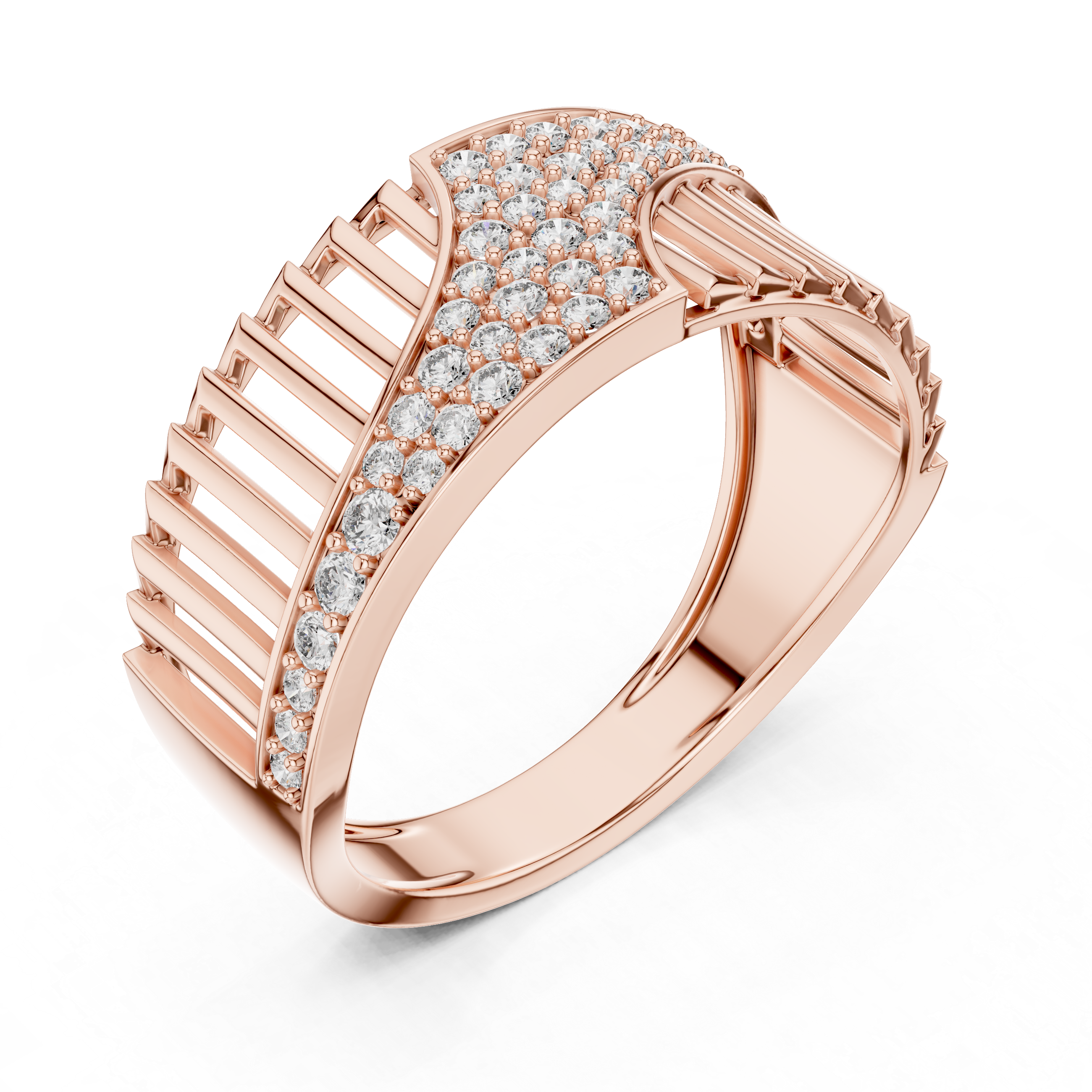 Elegant Rose Gold Diamond Ring with Modern Geometric Design