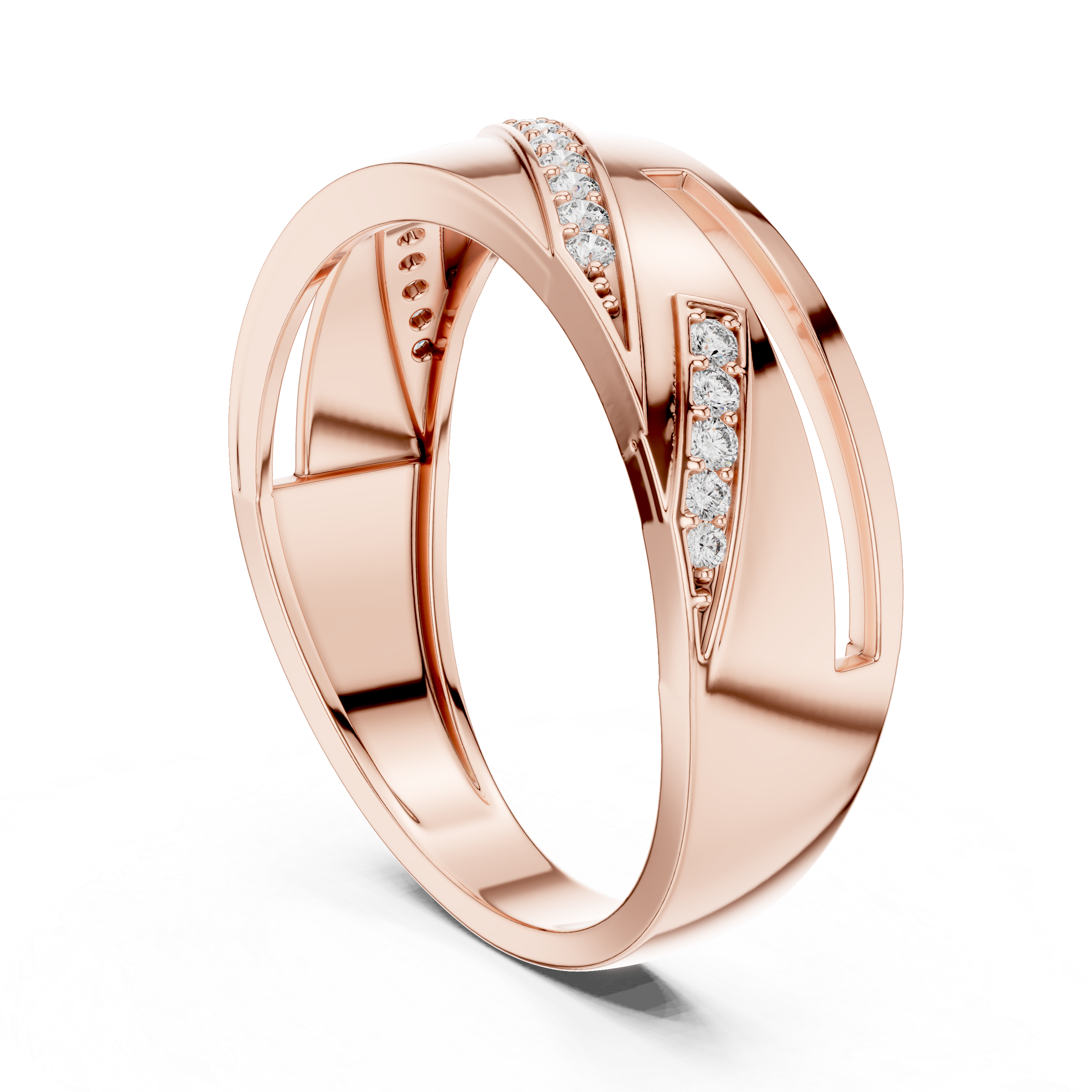 Rose Gold Diamond Accent Ring with Geometric Cutout Design