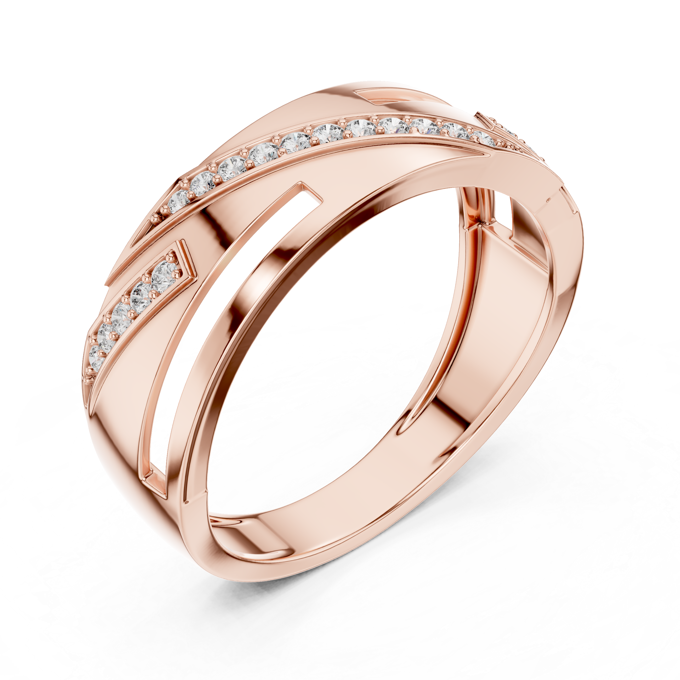 Rose Gold Diamond Accent Ring with Geometric Cutout Design