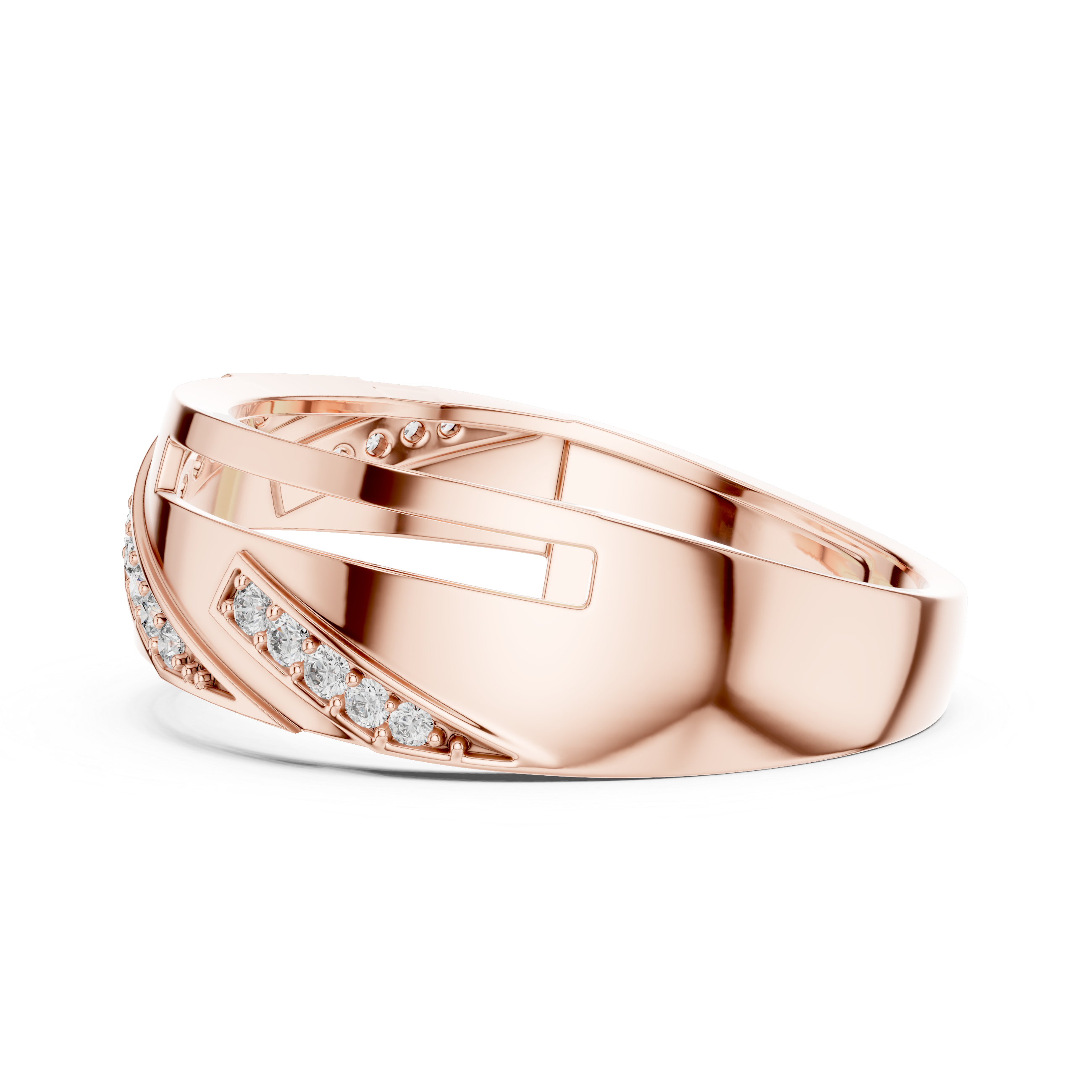 Rose Gold Diamond Accent Ring with Geometric Cutout Design
