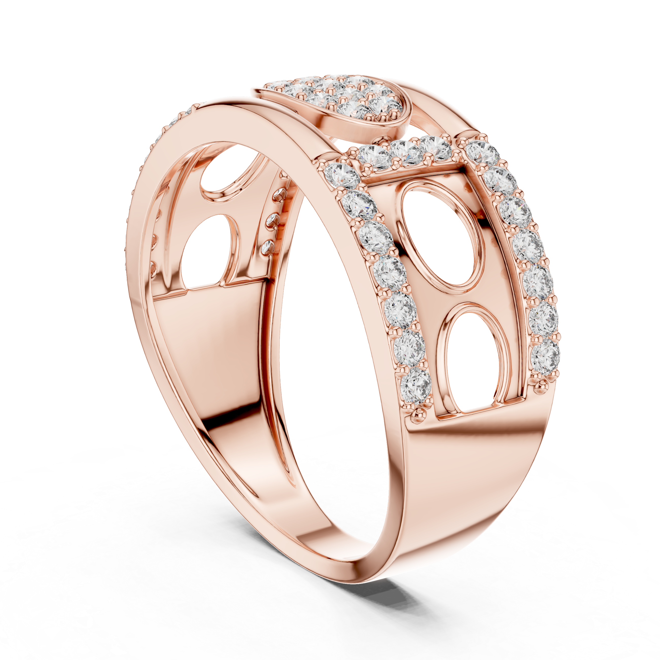 Rose Gold Diamond Ring with Oval Cluster and Circular Cutout Design