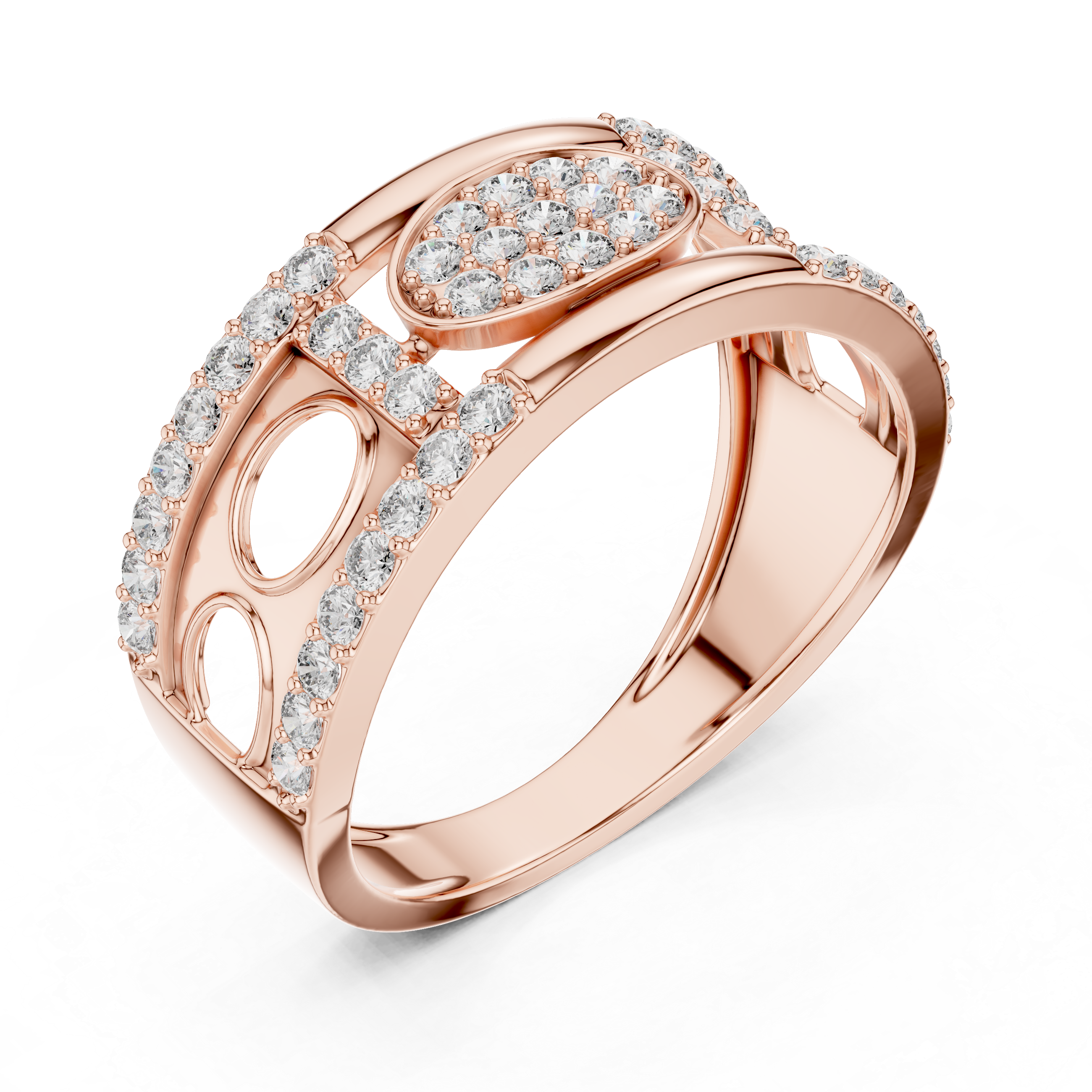 Rose Gold Diamond Ring with Oval Cluster and Circular Cutout Design