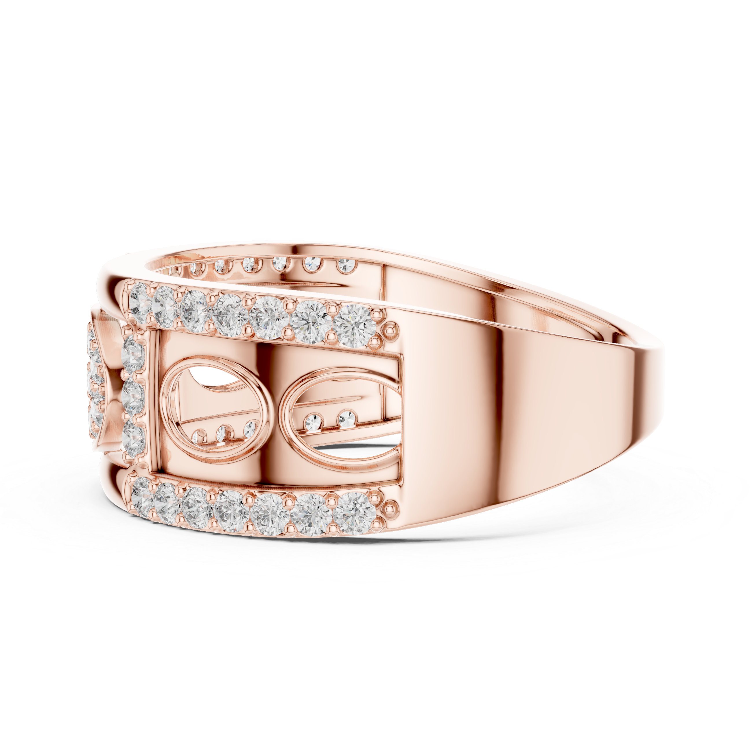 Rose Gold Diamond Ring with Oval Cluster and Circular Cutout Design