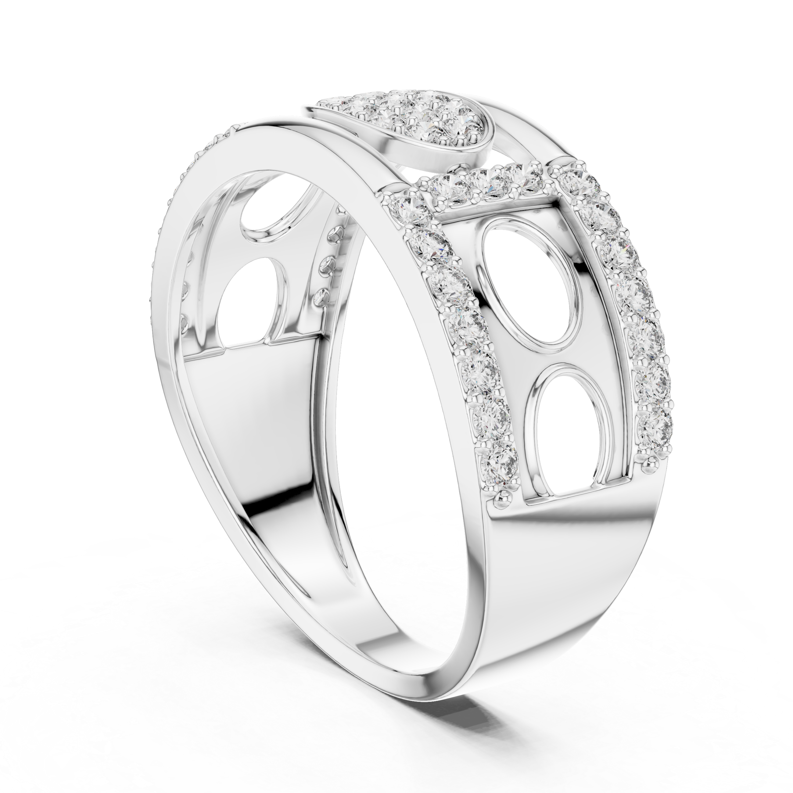 Rose Gold Diamond Ring with Oval Cluster and Circular Cutout Design