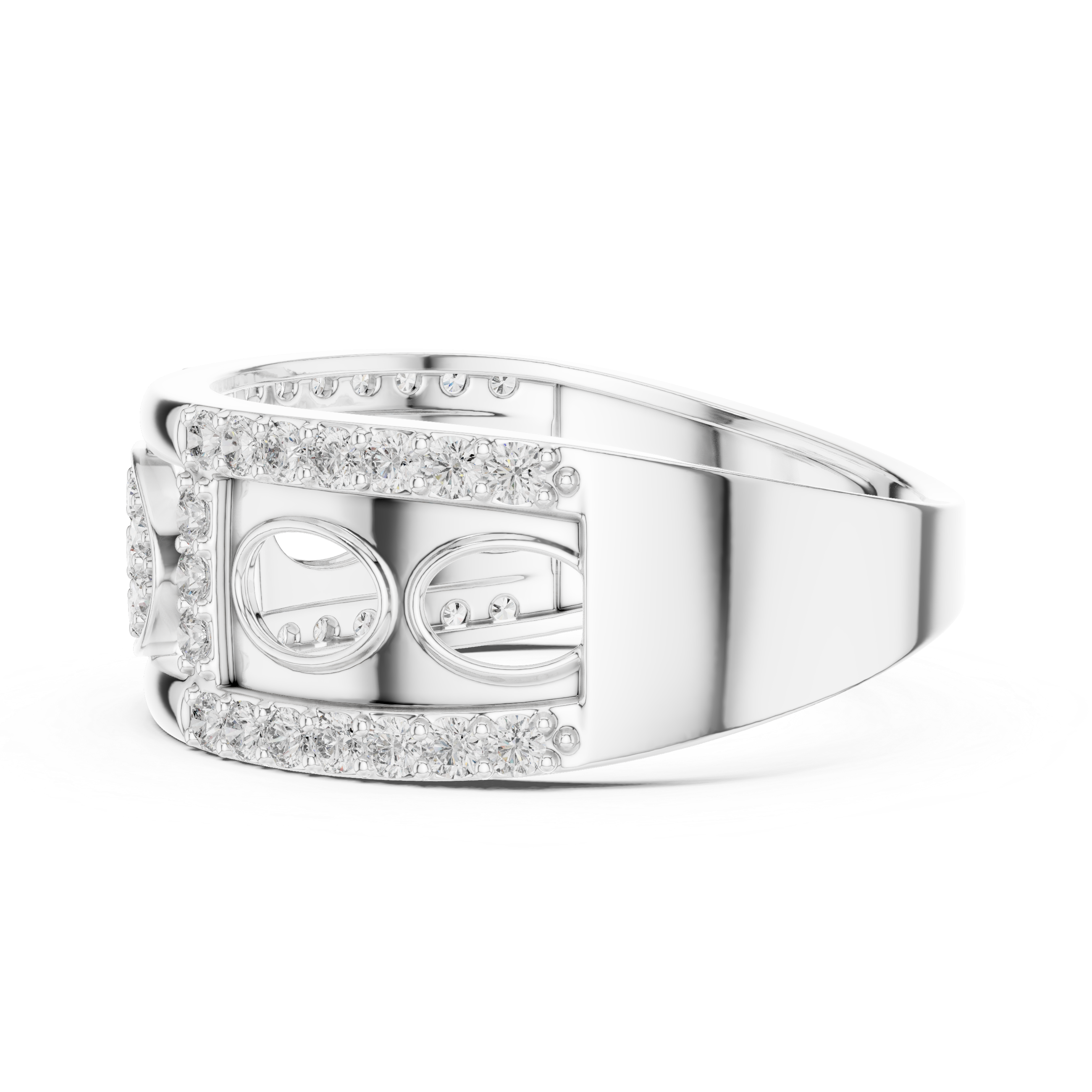 Rose Gold Diamond Ring with Oval Cluster and Circular Cutout Design