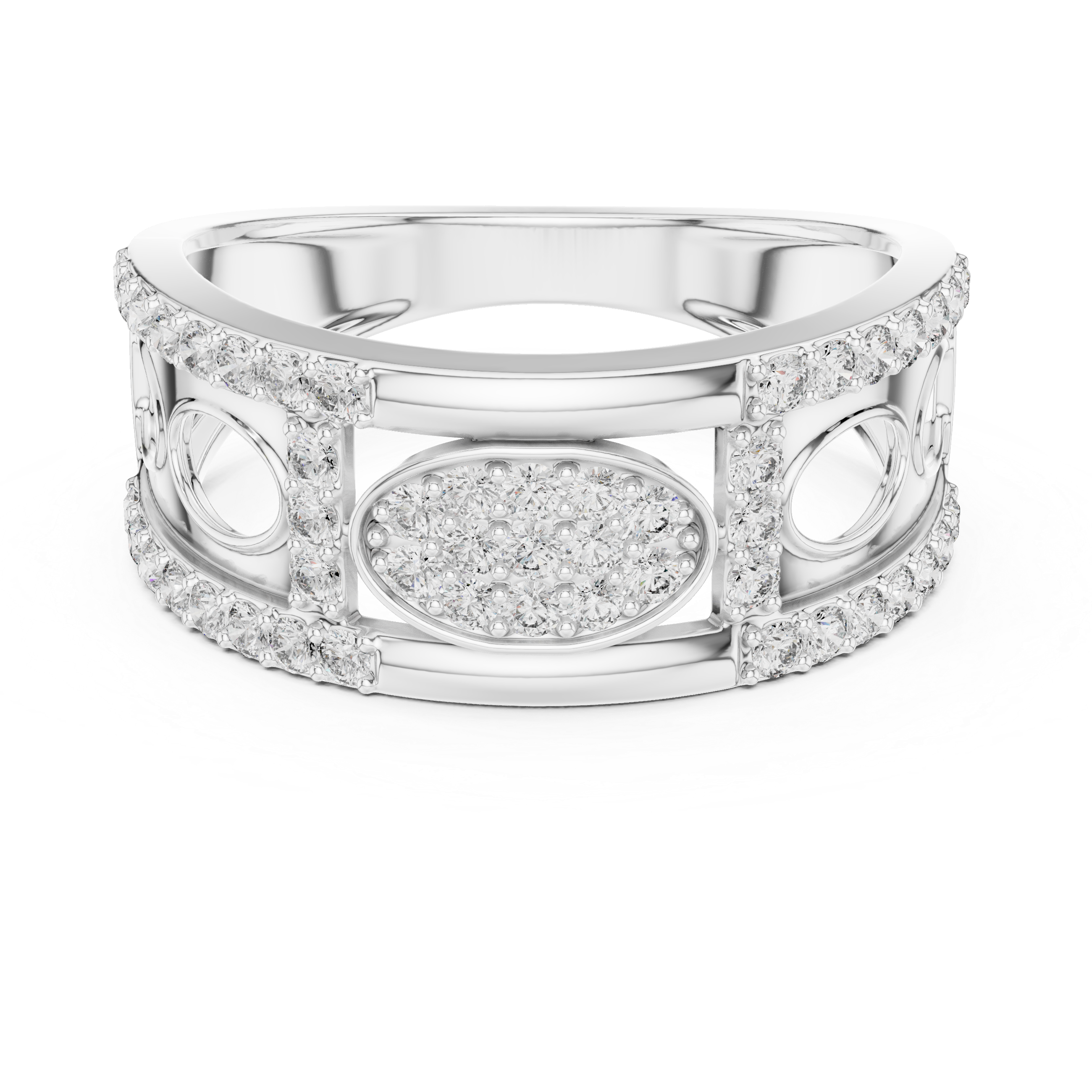 Rose Gold Diamond Ring with Oval Cluster and Circular Cutout Design