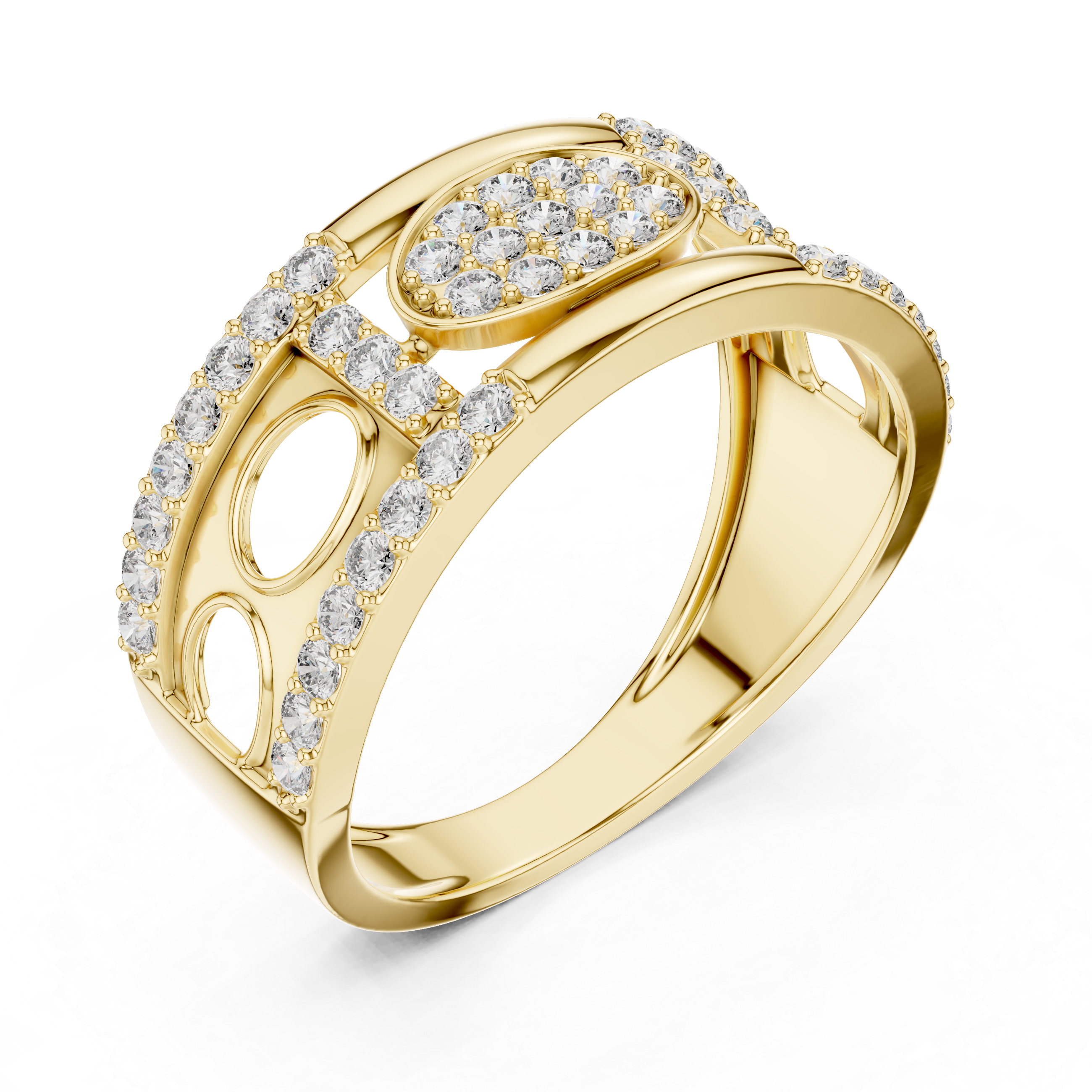 Rose Gold Diamond Ring with Oval Cluster and Circular Cutout Design