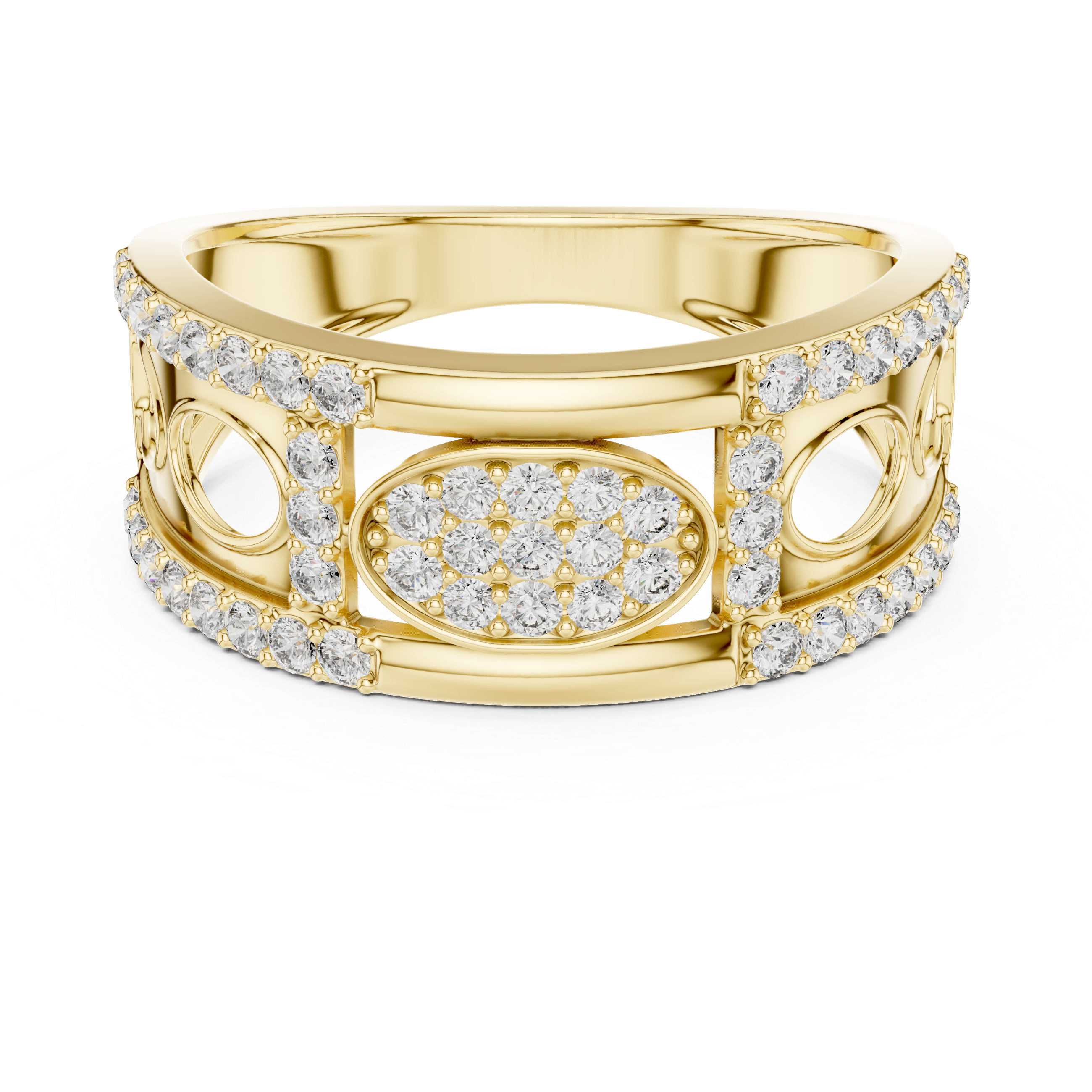 Rose Gold Diamond Ring with Oval Cluster and Circular Cutout Design