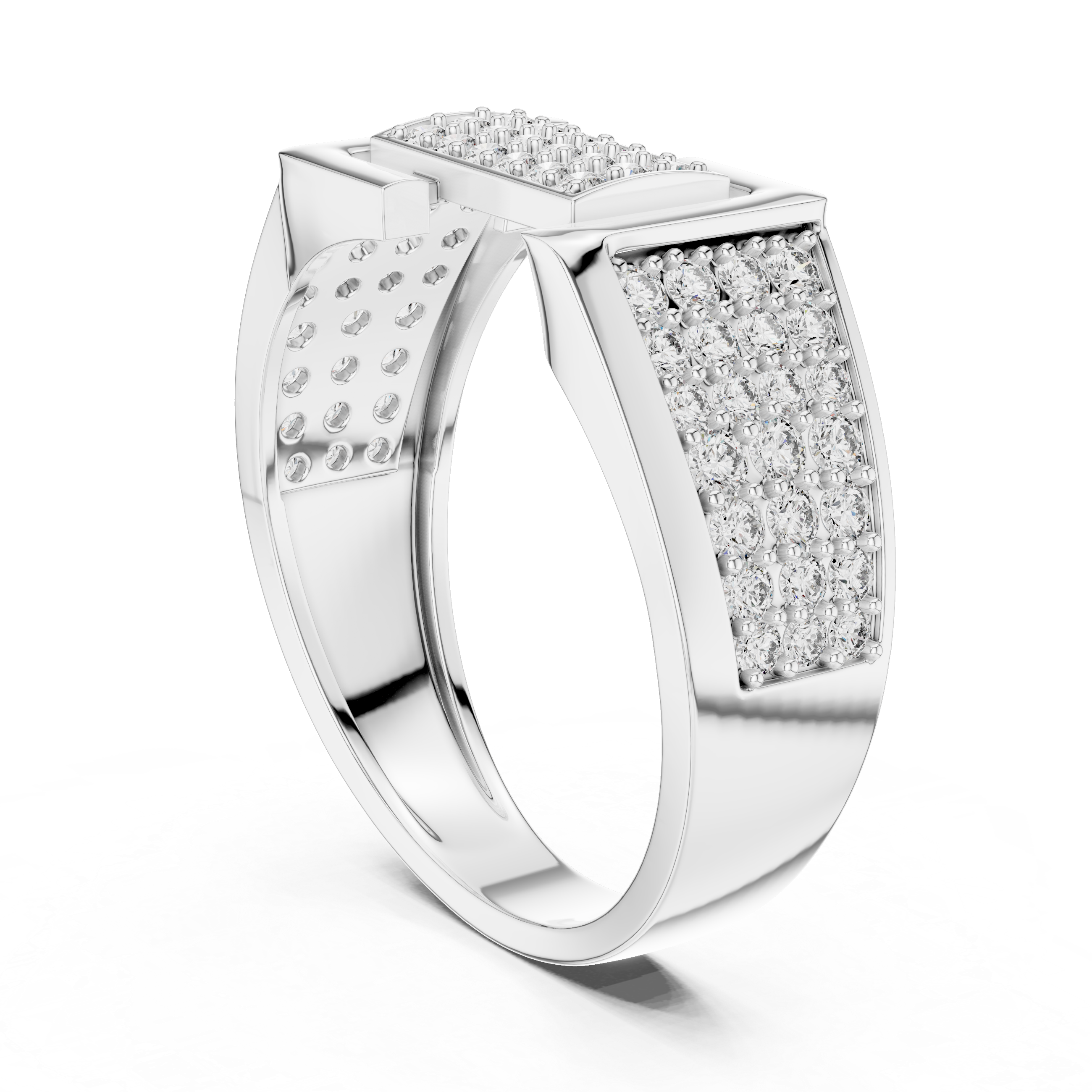 Contemporary Rose Gold Ring with Diamond-Encrusted Geometric Top
