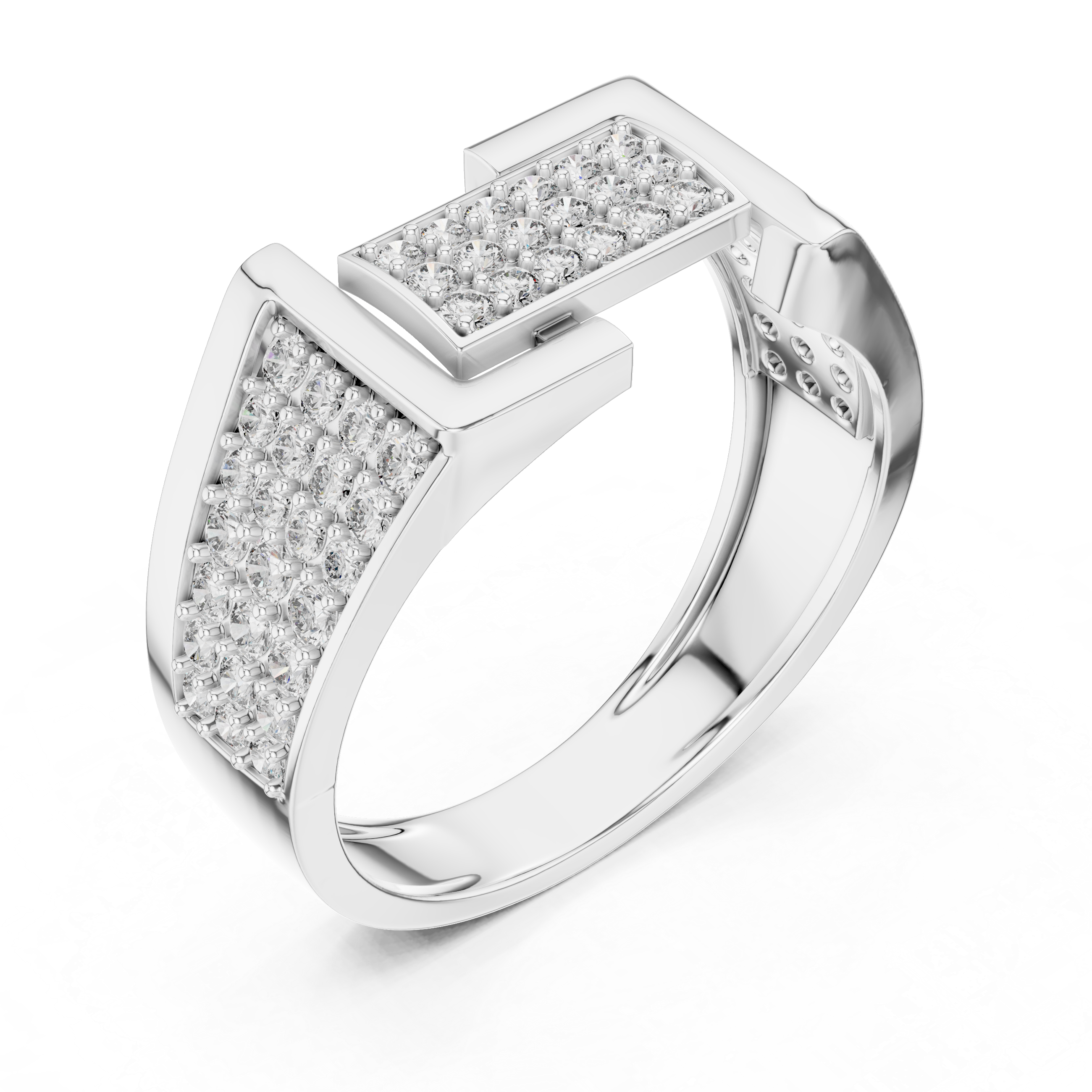Contemporary Rose Gold Ring with Diamond-Encrusted Geometric Top