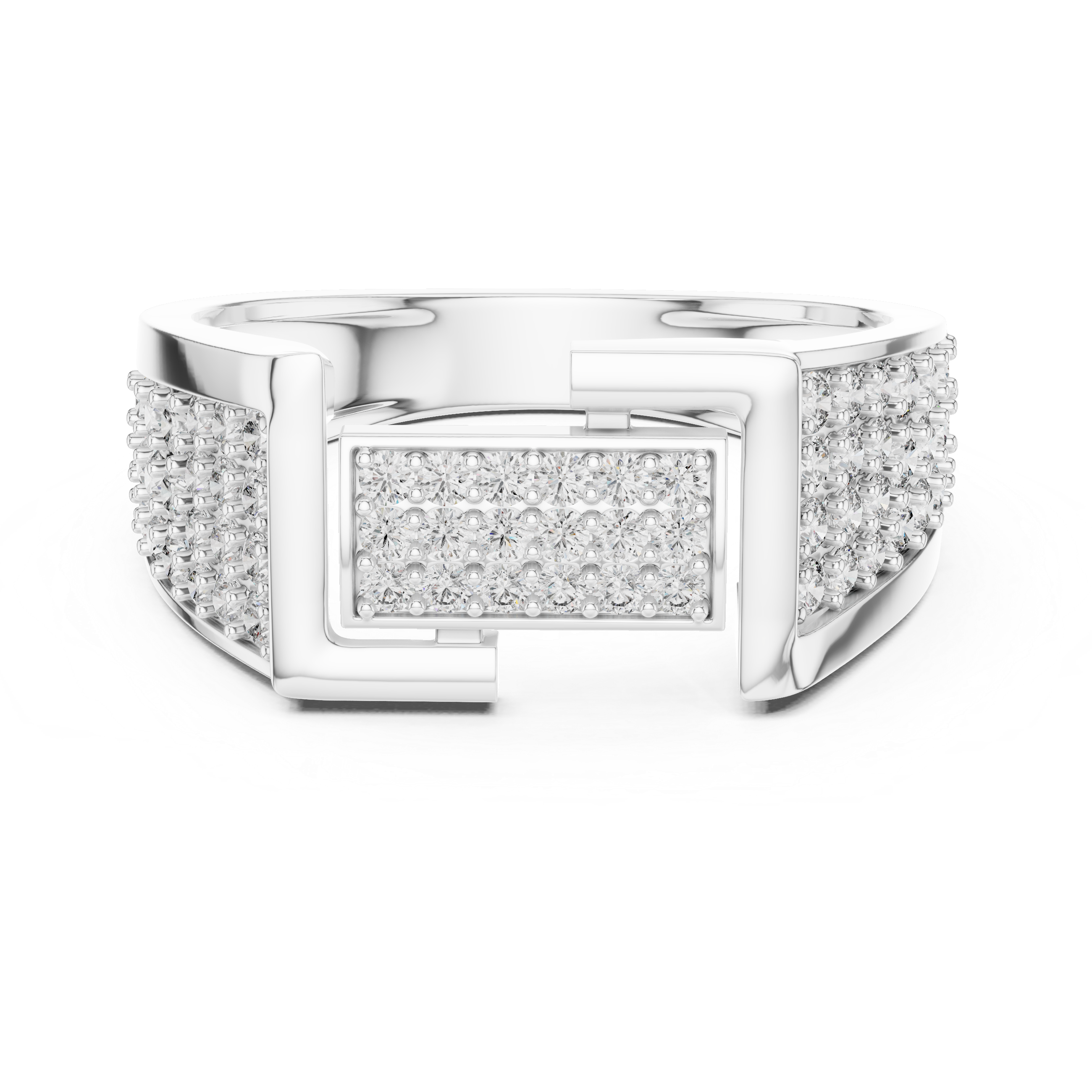 Contemporary Rose Gold Ring with Diamond-Encrusted Geometric Top