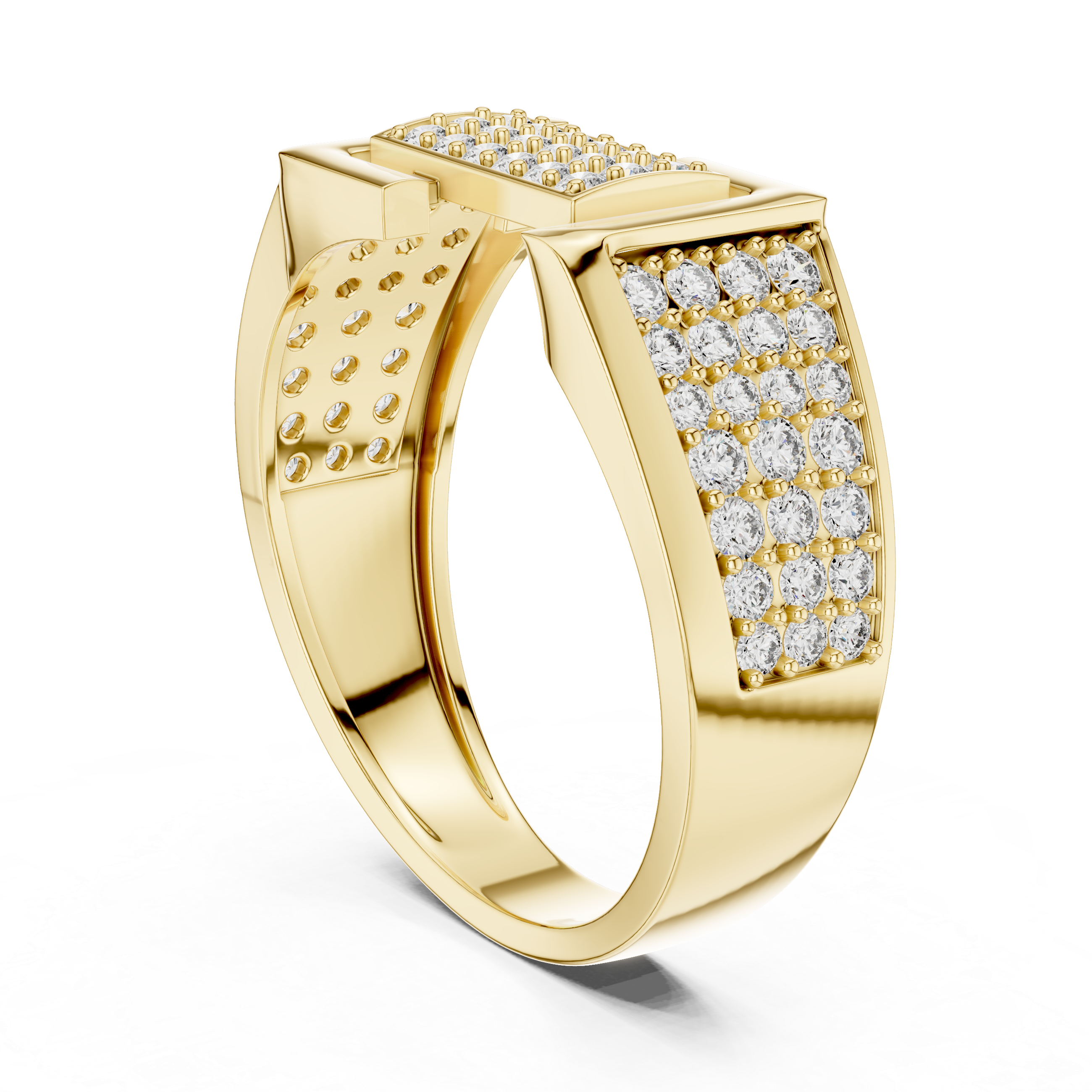 Contemporary Rose Gold Ring with Diamond-Encrusted Geometric Top