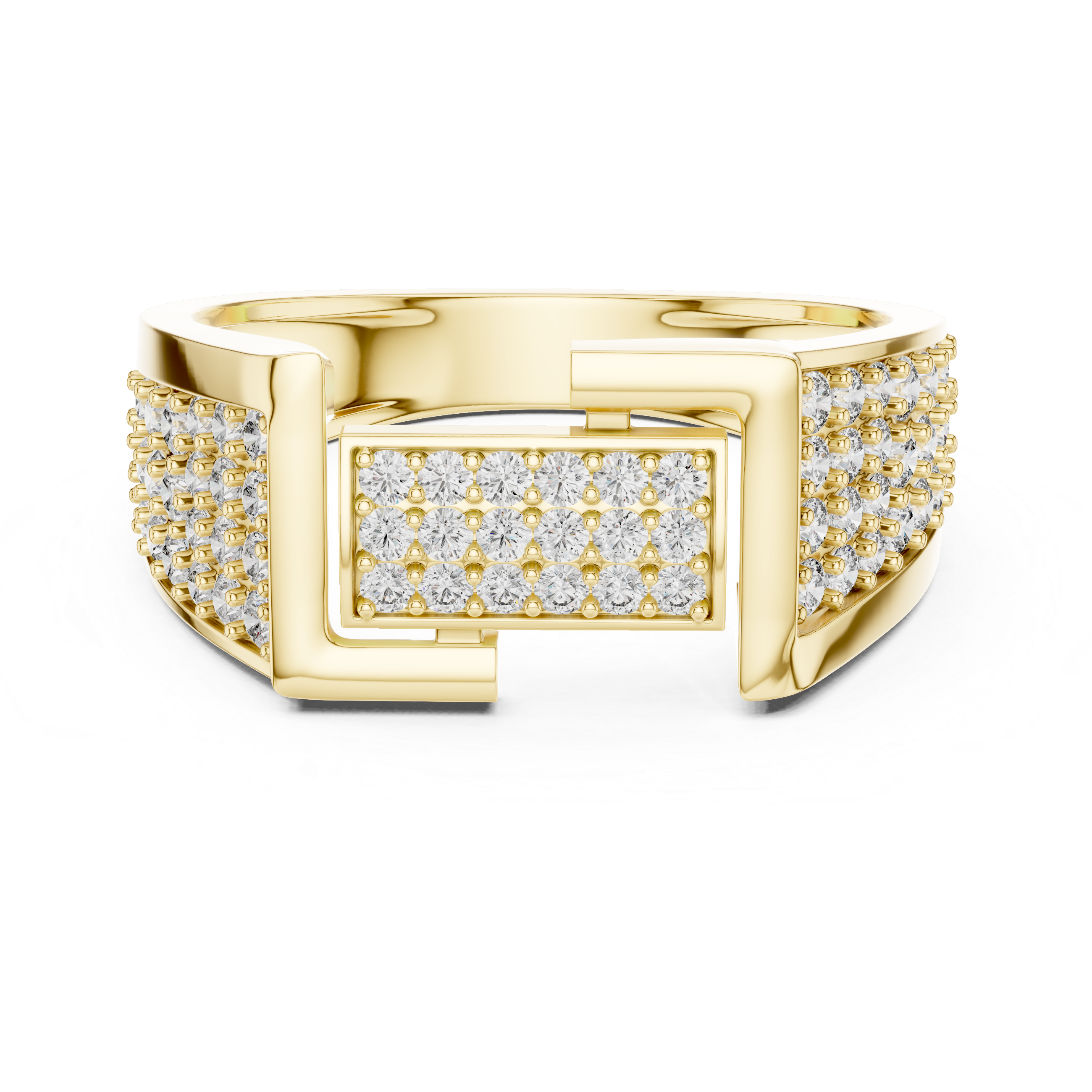 Contemporary Rose Gold Ring with Diamond-Encrusted Geometric Top