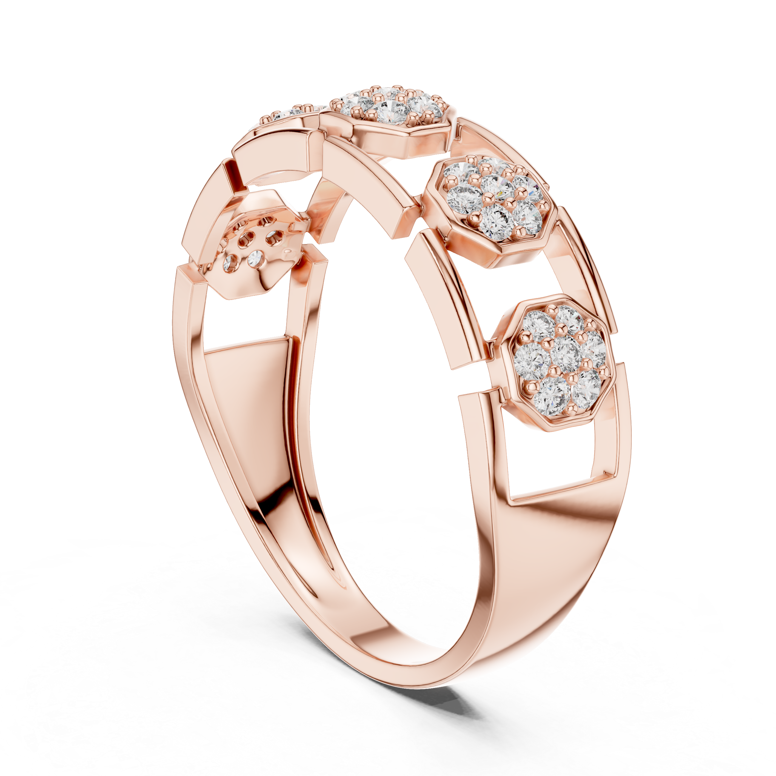 Rose Gold Floral Cluster Ring with Octagonal Diamond Settings