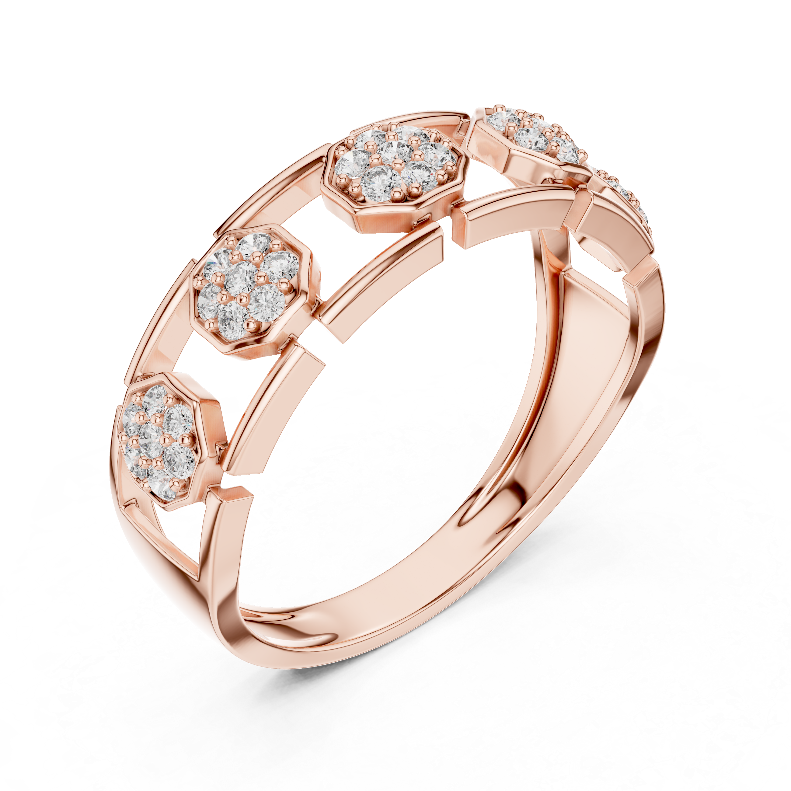 Rose Gold Floral Cluster Ring with Octagonal Diamond Settings