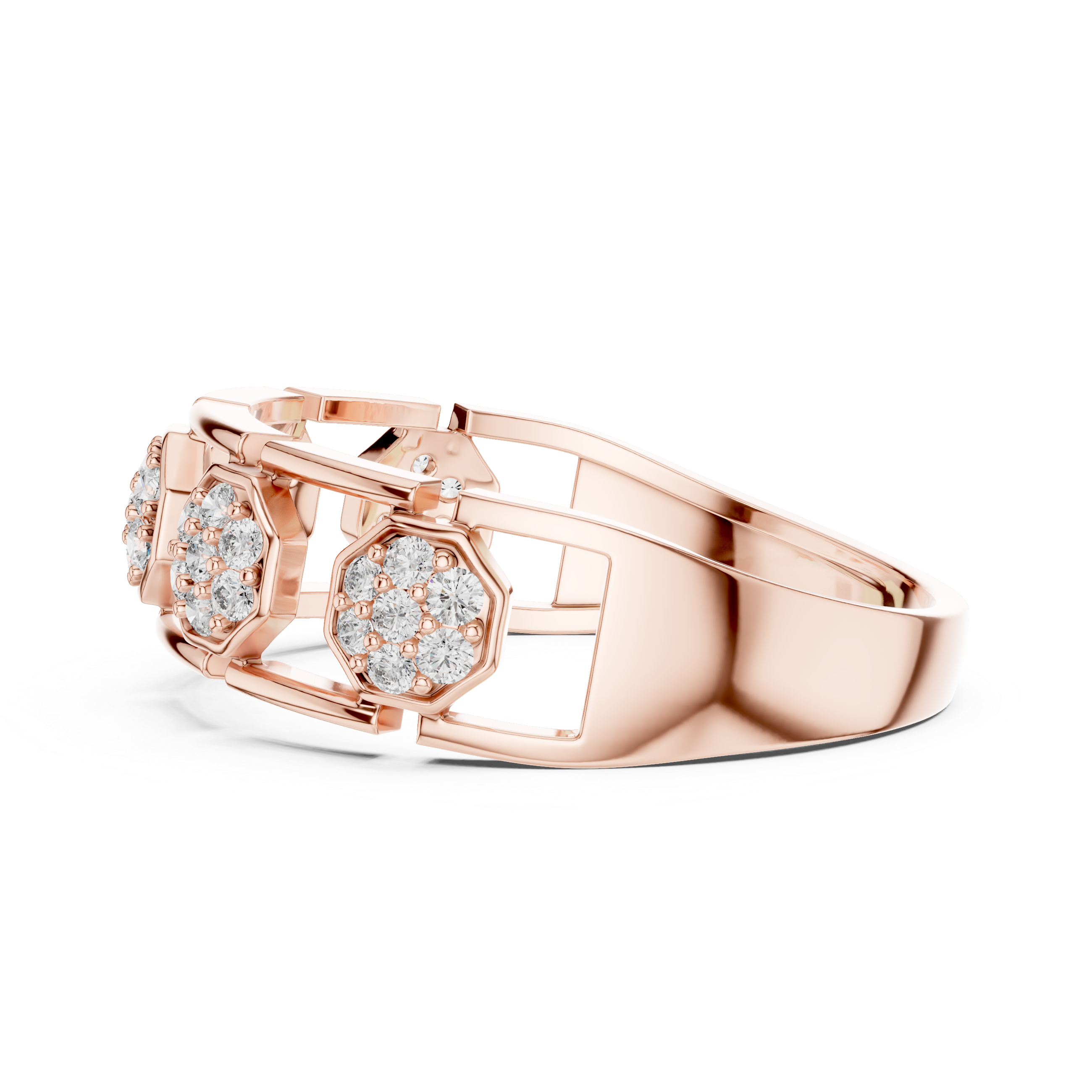 Rose Gold Floral Cluster Ring with Octagonal Diamond Settings