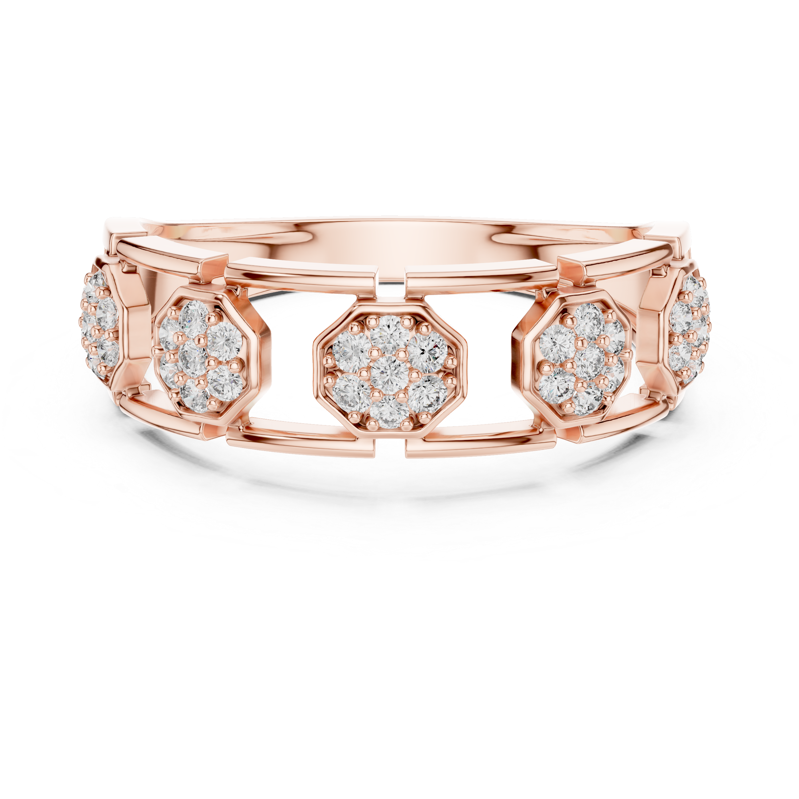Rose Gold Floral Cluster Ring with Octagonal Diamond Settings