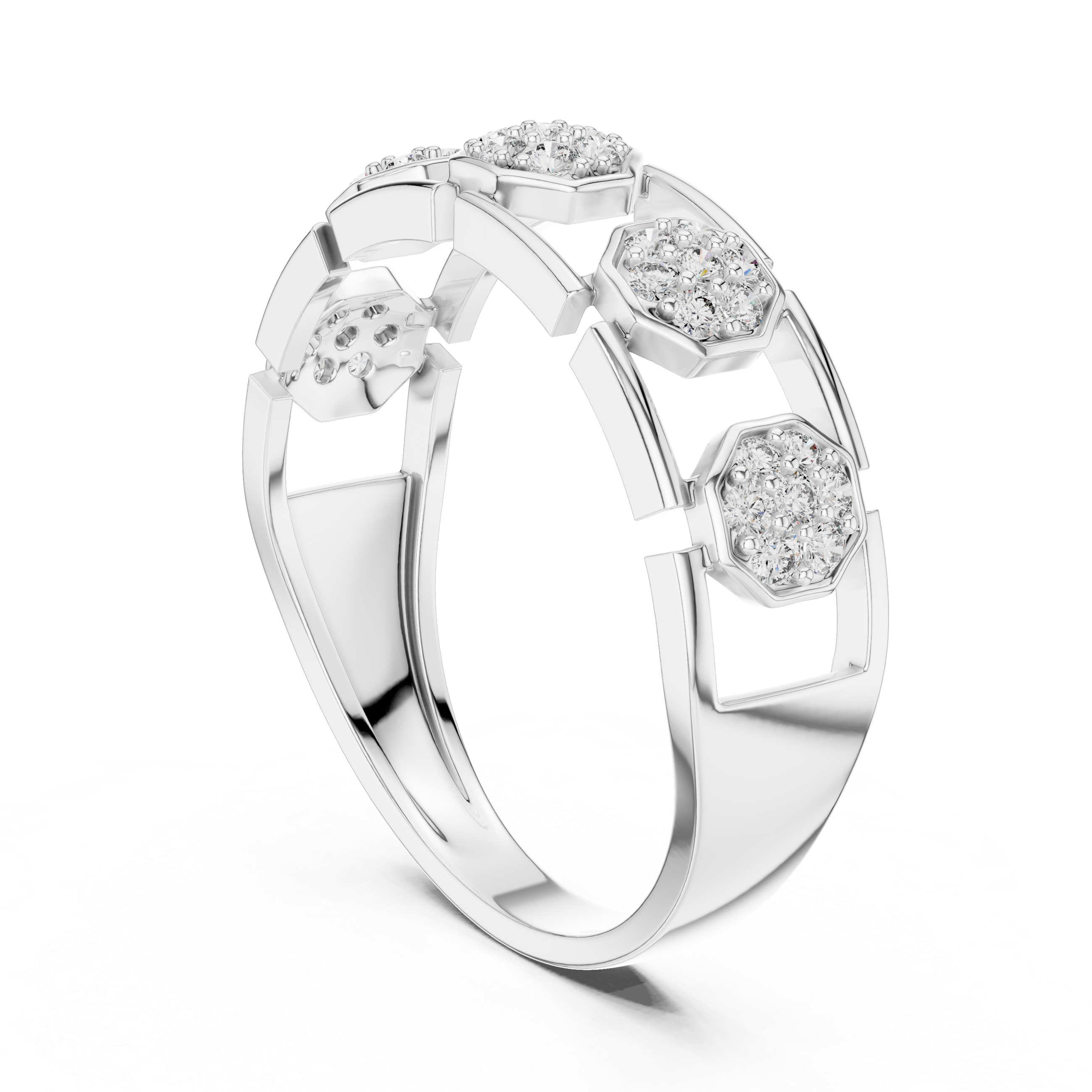 Rose Gold Floral Cluster Ring with Octagonal Diamond Settings