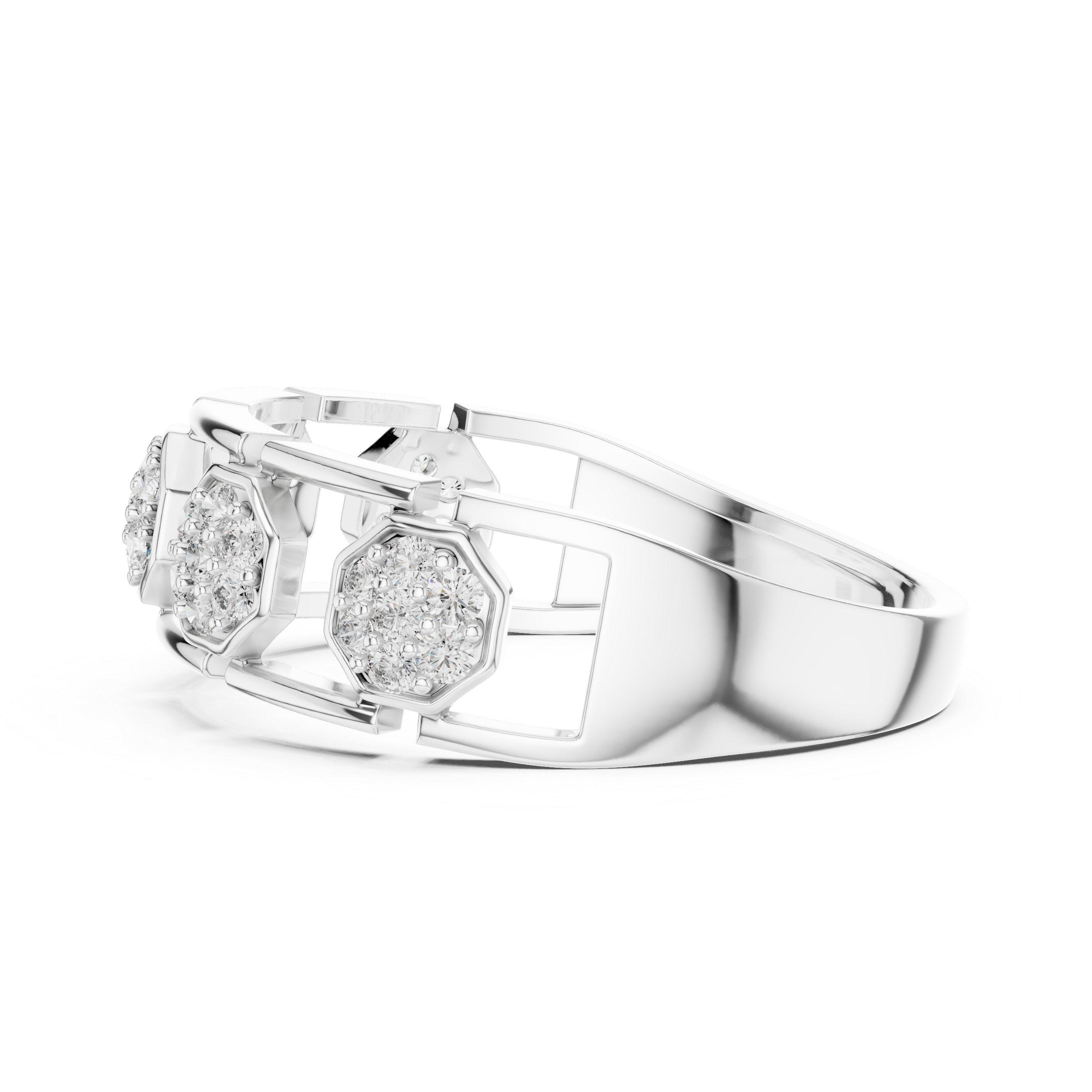 Rose Gold Floral Cluster Ring with Octagonal Diamond Settings
