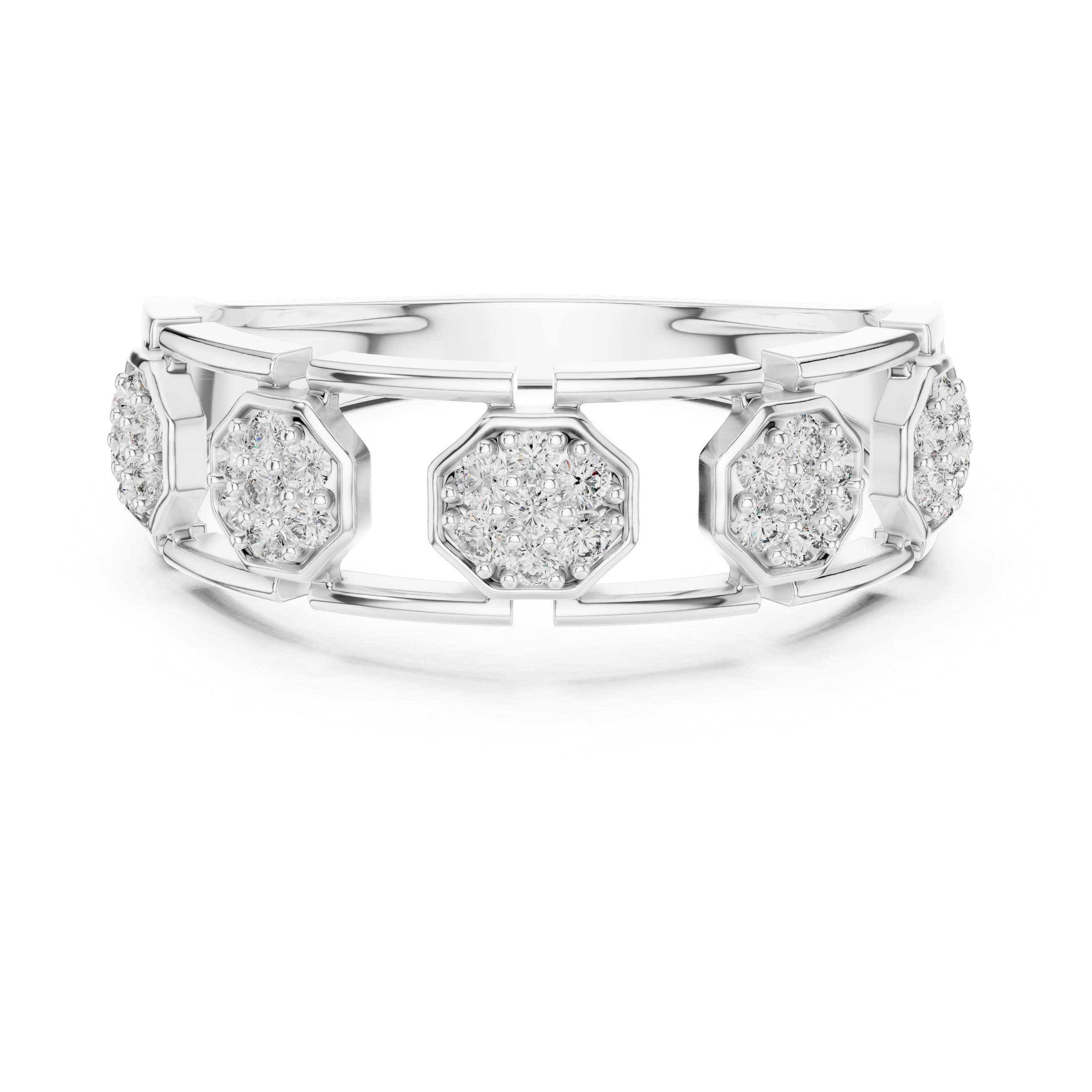 Rose Gold Floral Cluster Ring with Octagonal Diamond Settings