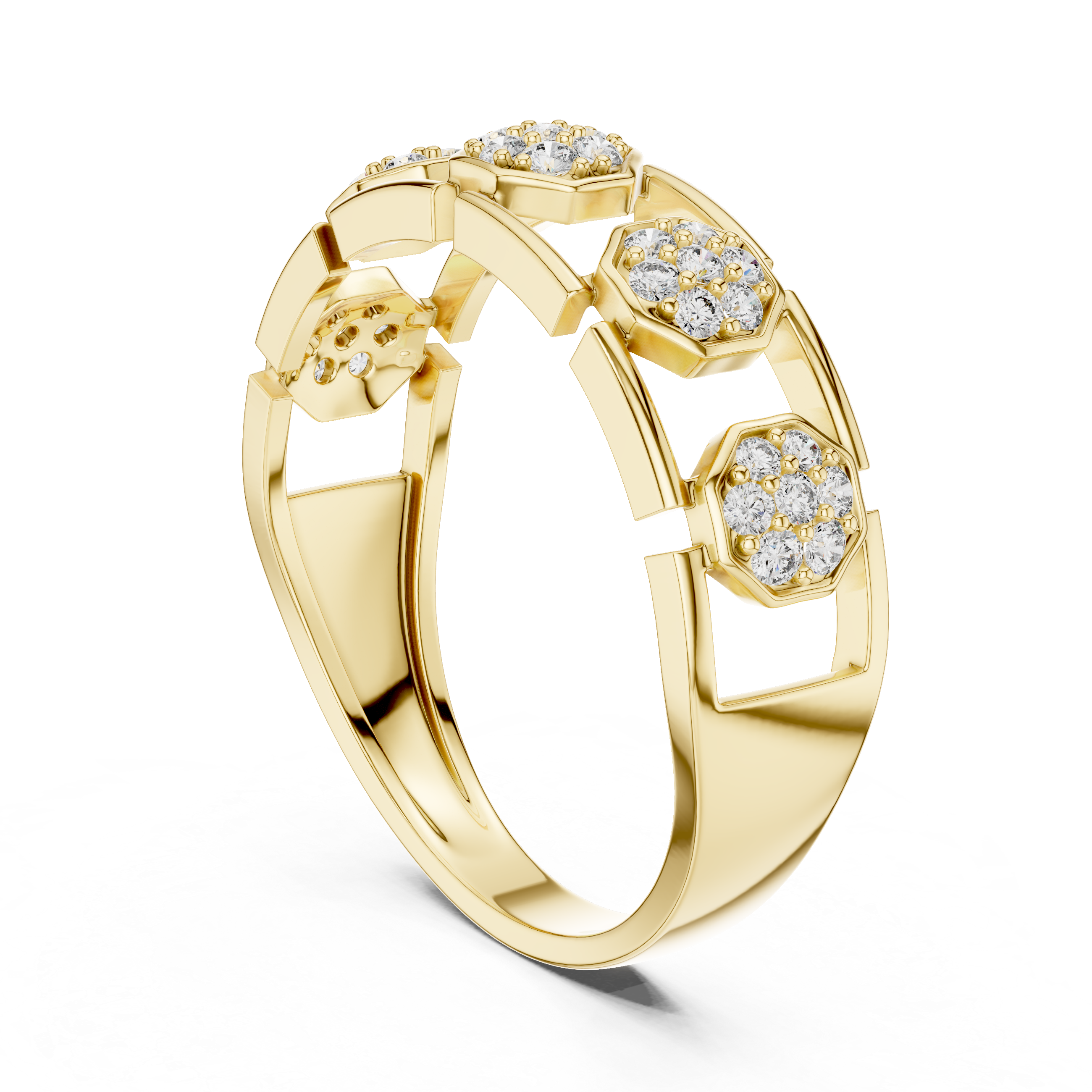 Rose Gold Floral Cluster Ring with Octagonal Diamond Settings