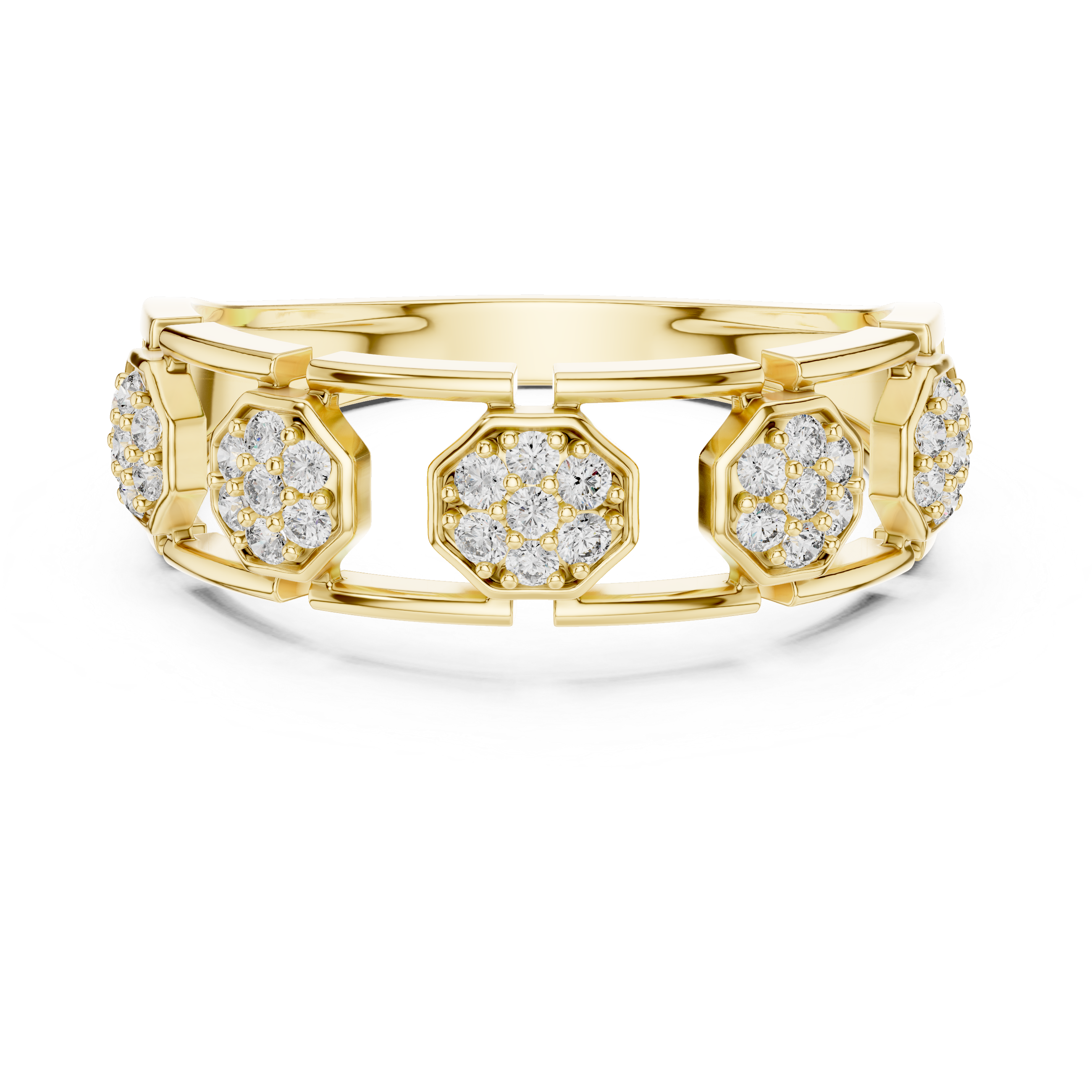 Rose Gold Floral Cluster Ring with Octagonal Diamond Settings