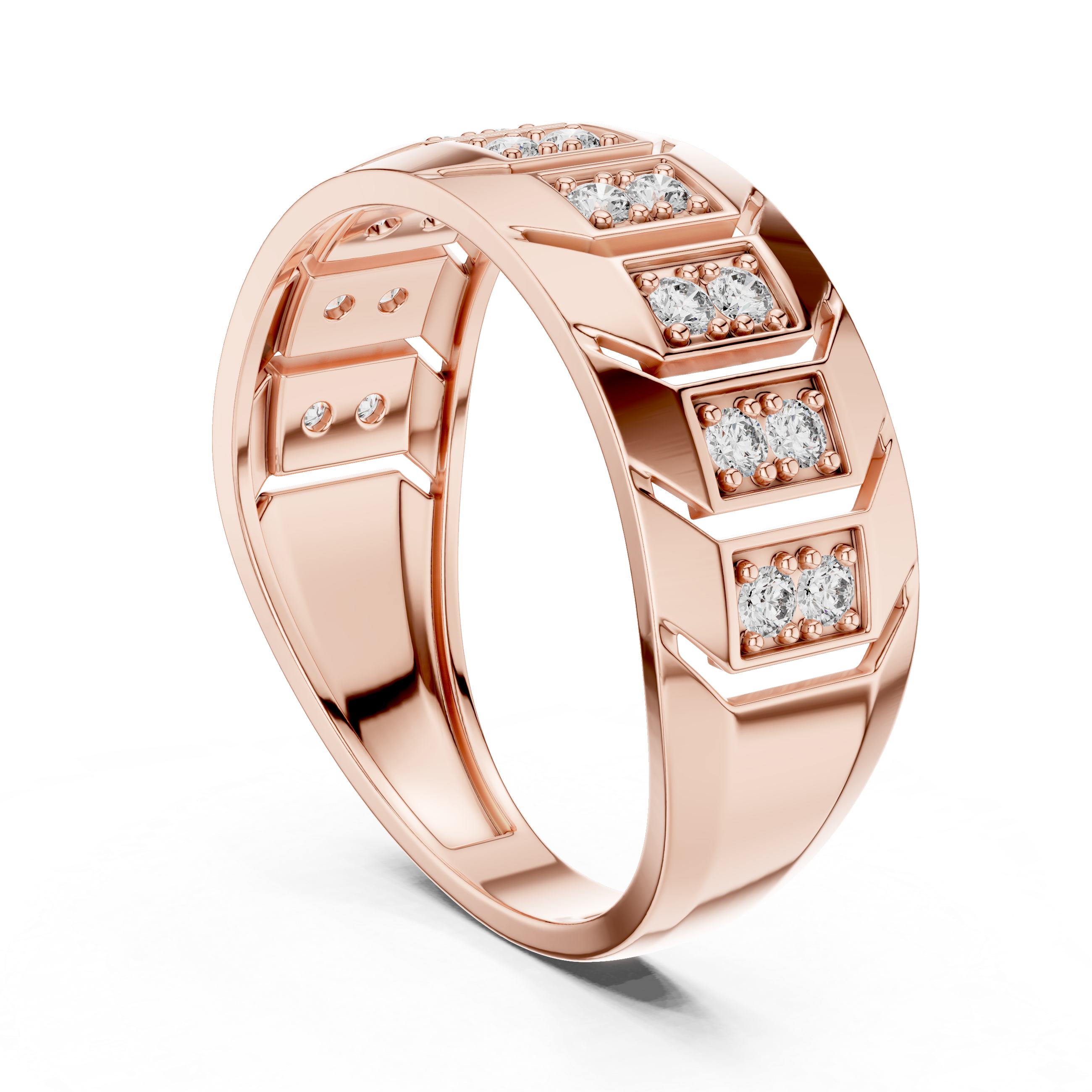 Rose Gold Geometric Diamond-Accent Band Ring