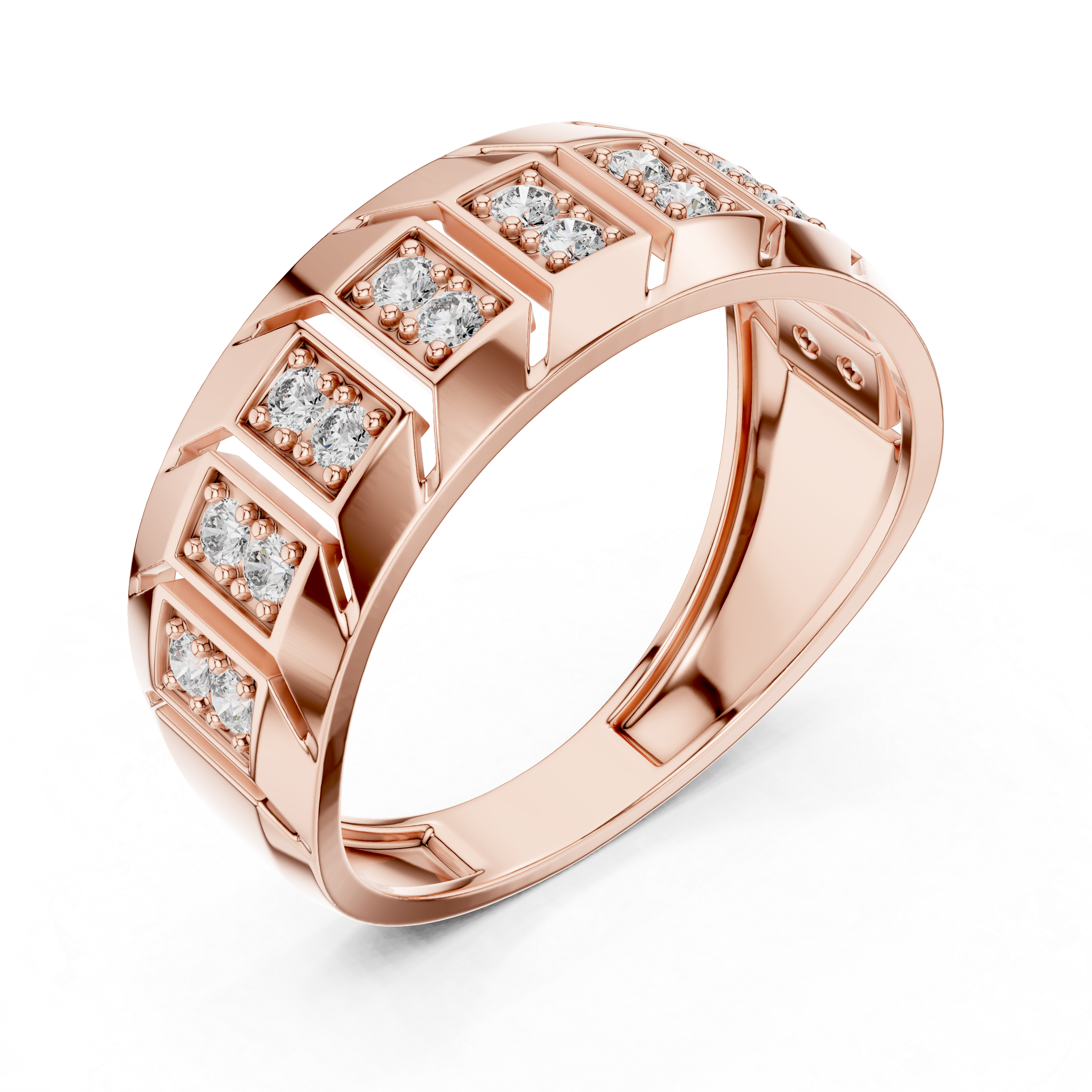 Rose Gold Geometric Diamond-Accent Band Ring