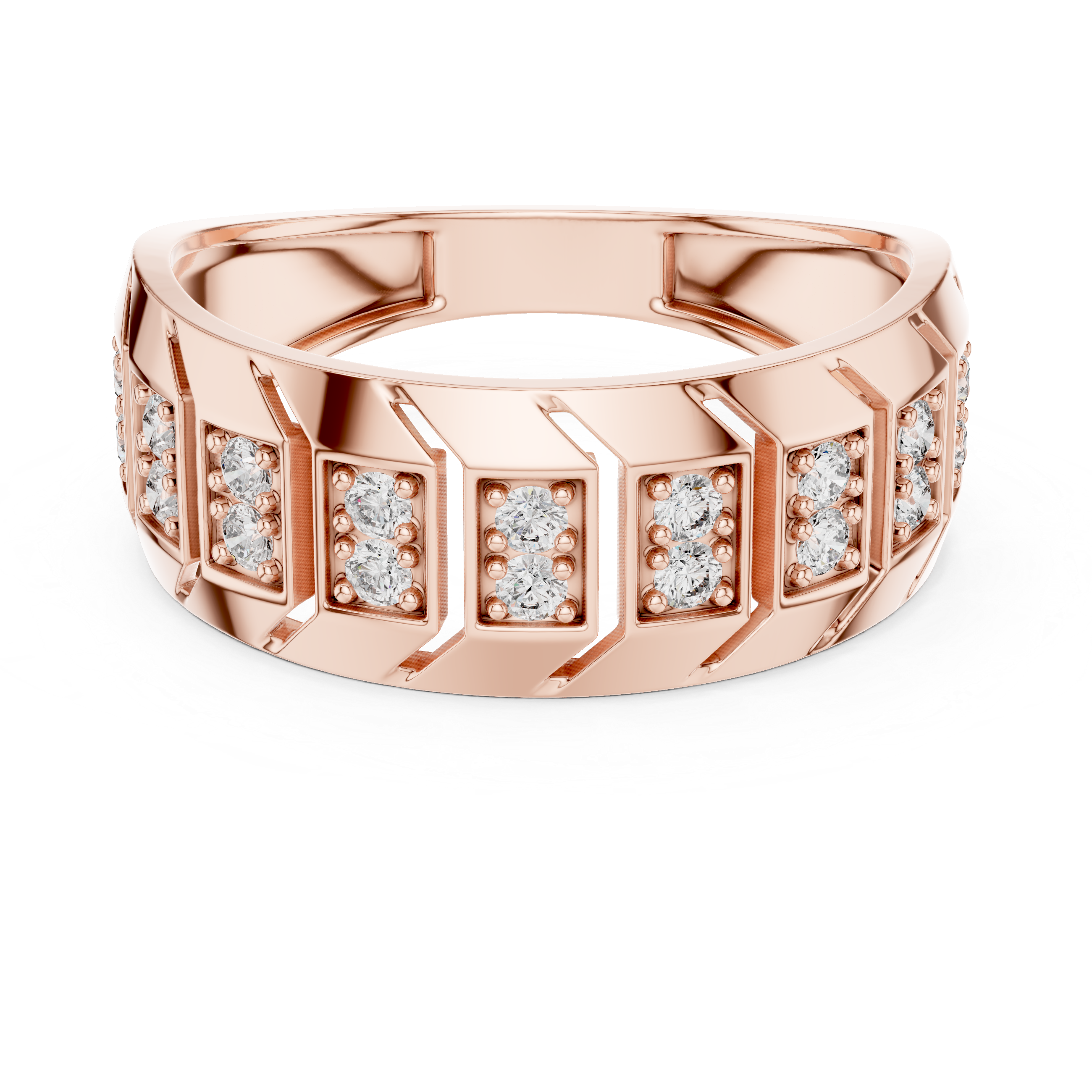 Rose Gold Geometric Diamond-Accent Band Ring