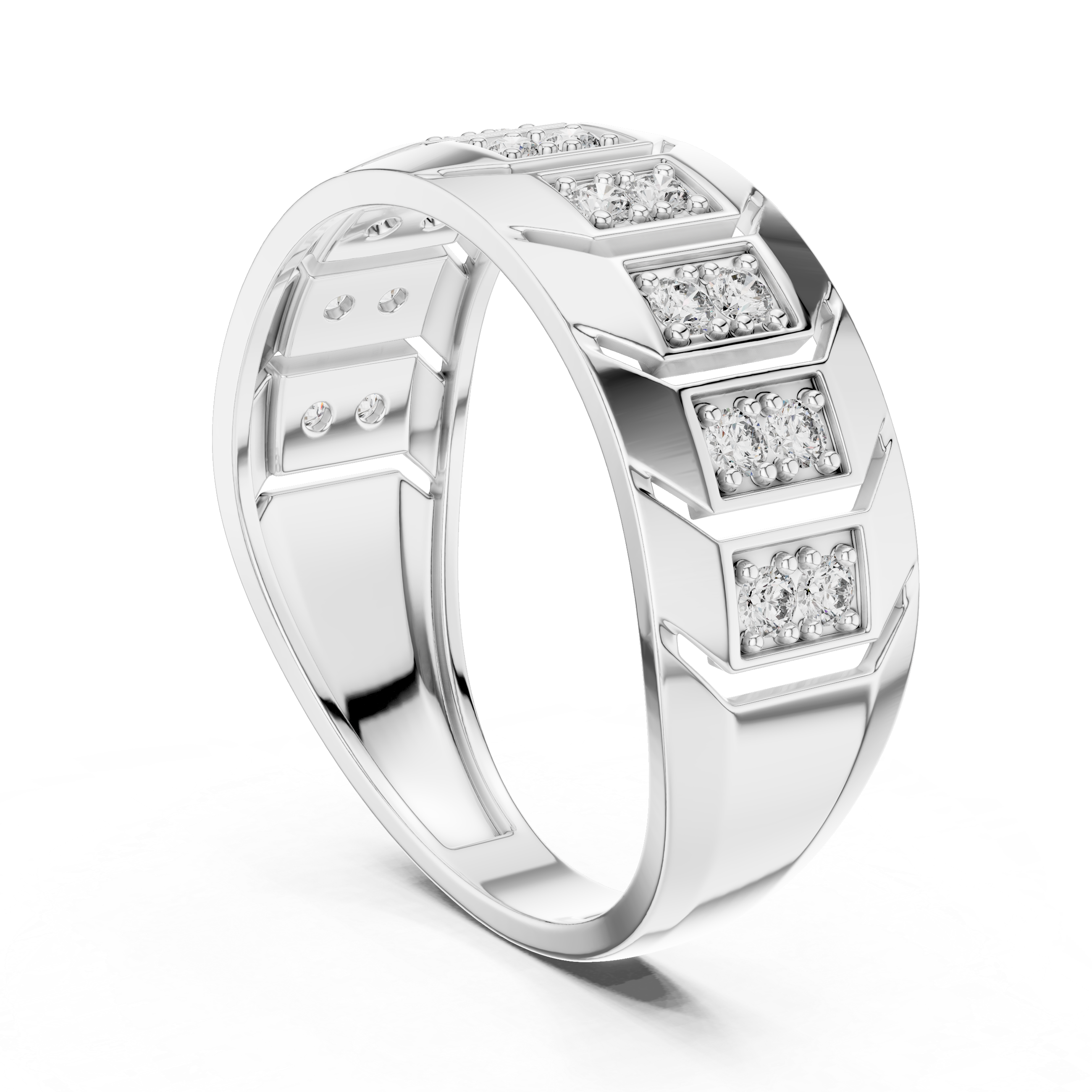Rose Gold Geometric Diamond-Accent Band Ring