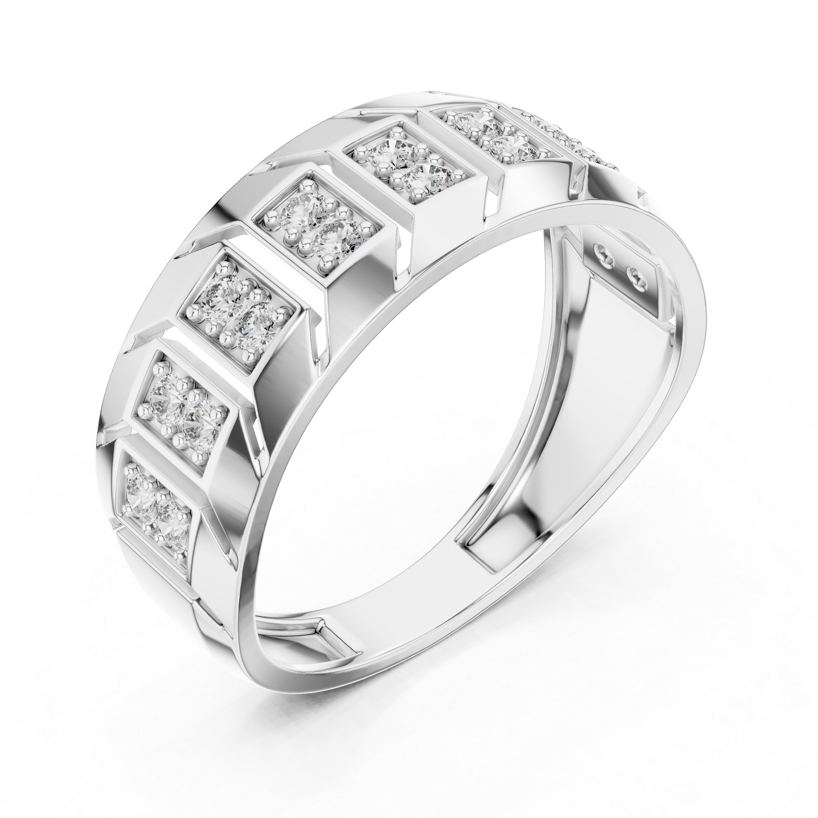 Rose Gold Geometric Diamond-Accent Band Ring