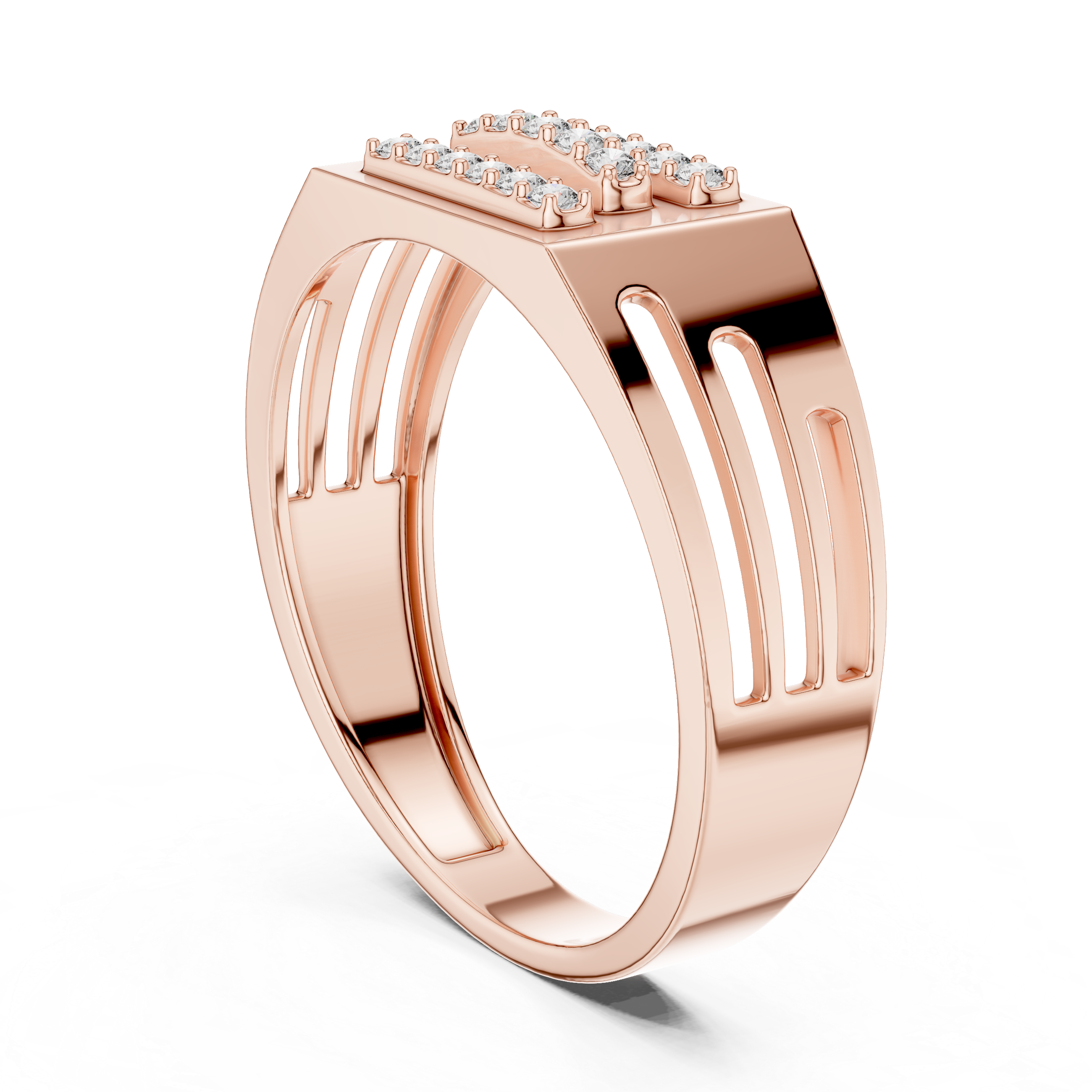 Modern Rose Gold Men's Ring with Diamond Accents