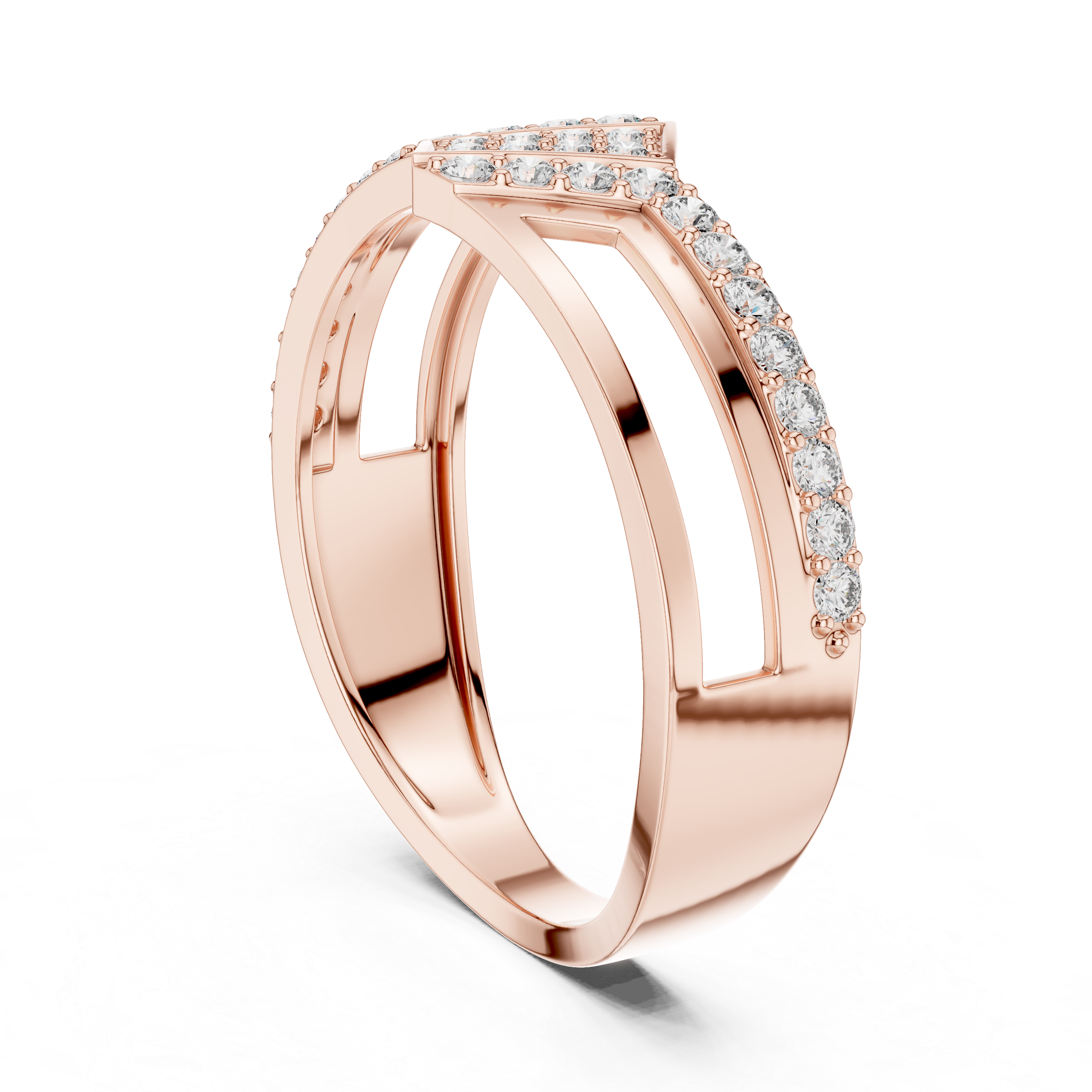 Gold Diamond-Studded Ring with Modern Split-Shank Design