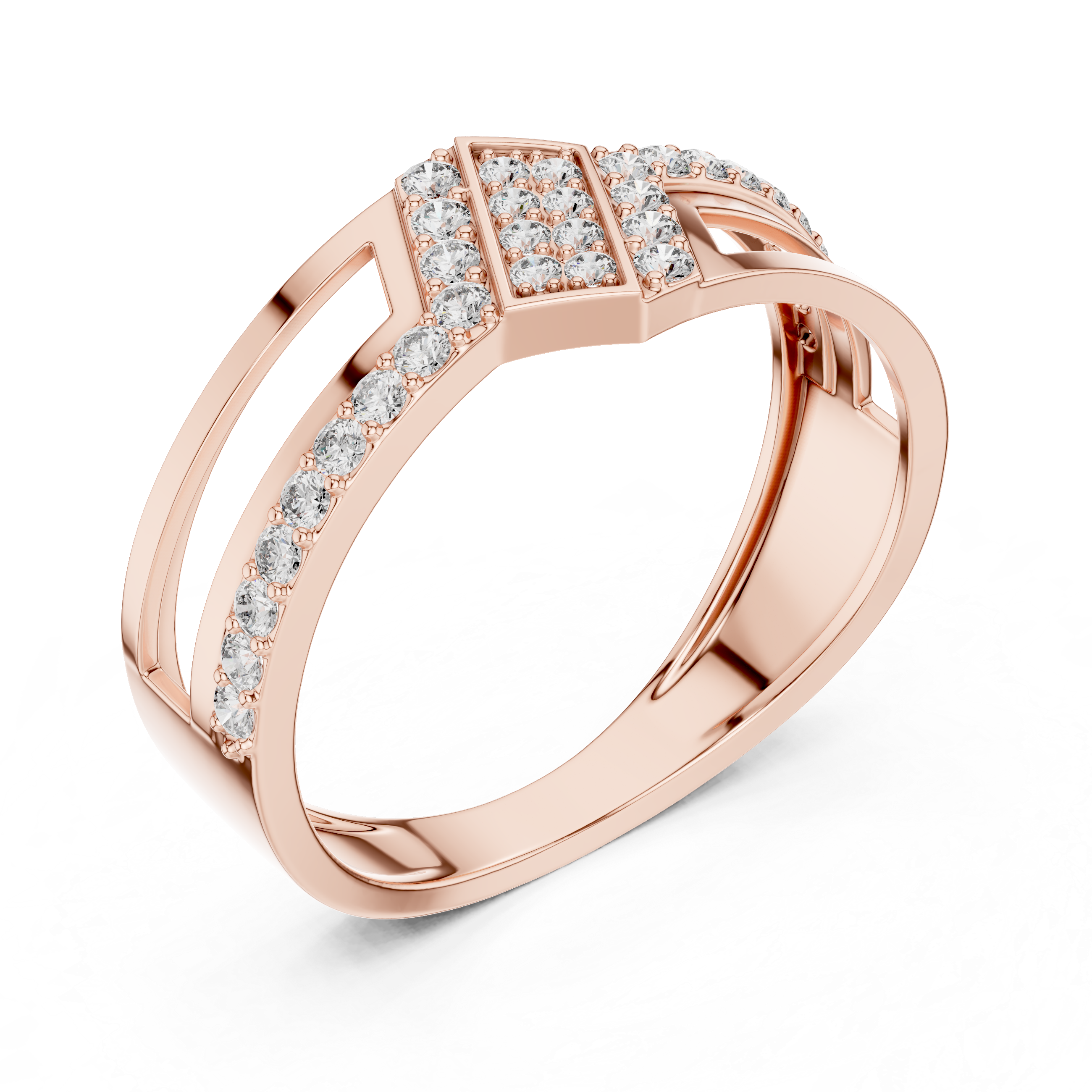 Gold Diamond-Studded Ring with Modern Split-Shank Design
