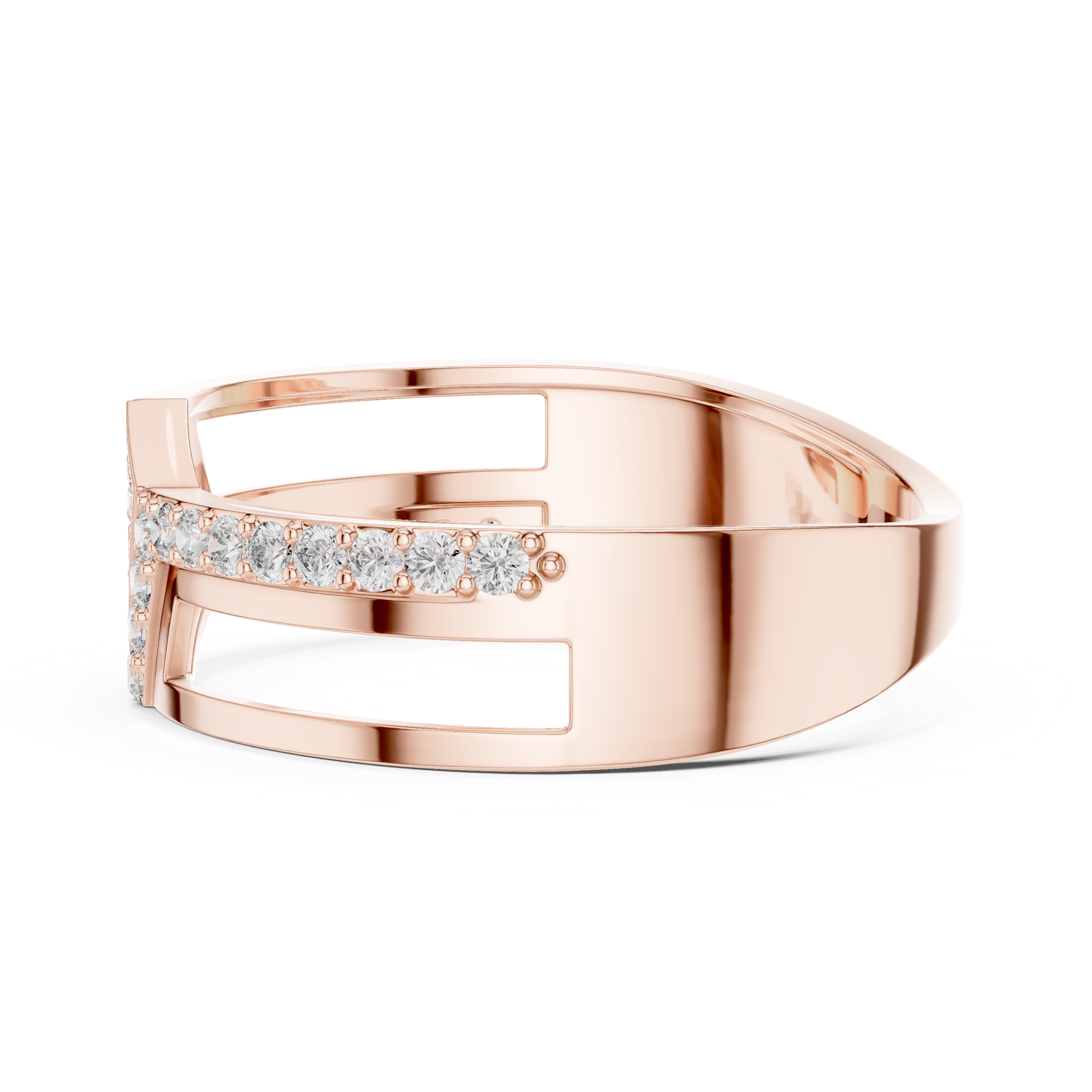Gold Diamond-Studded Ring with Modern Split-Shank Design