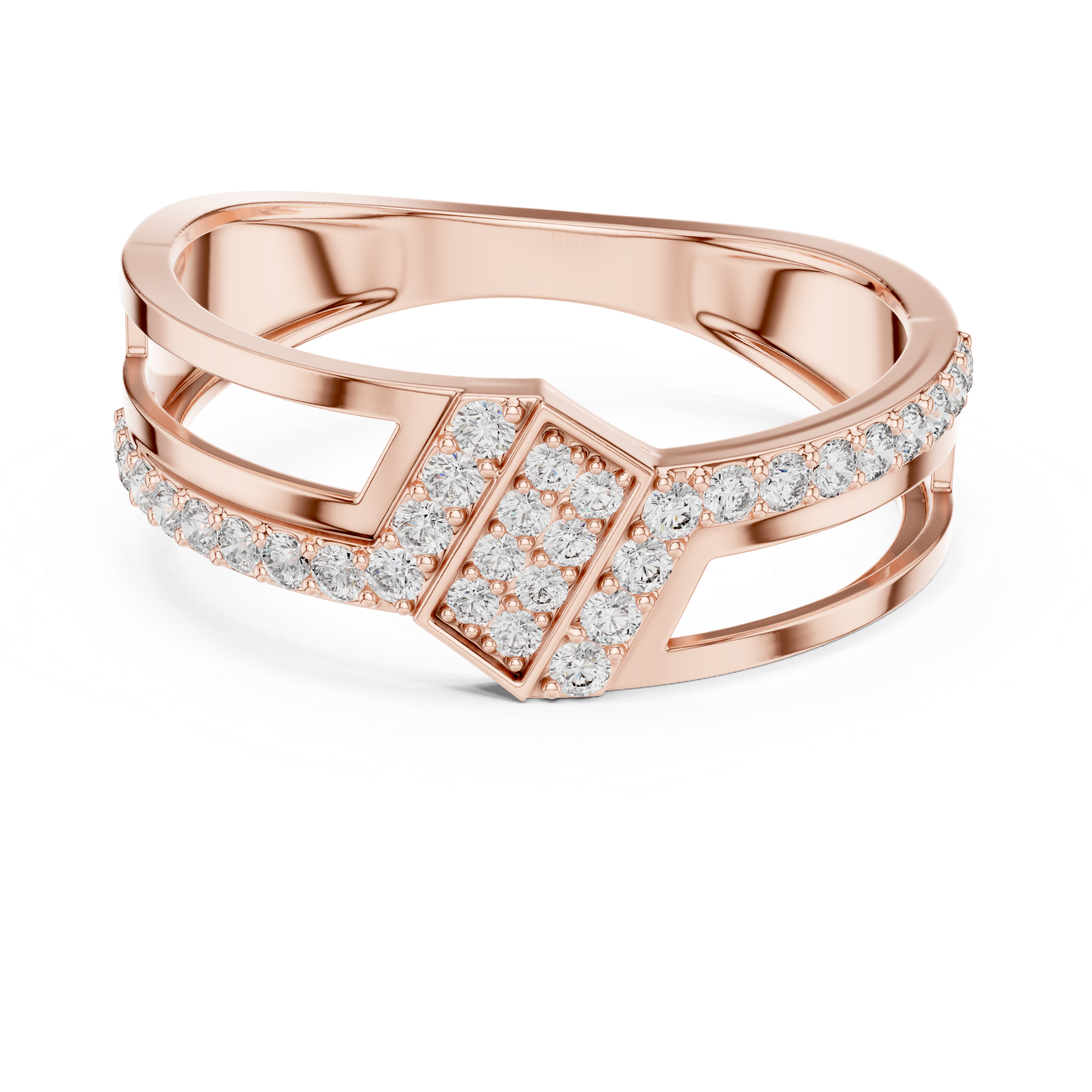 Gold Diamond-Studded Ring with Modern Split-Shank Design