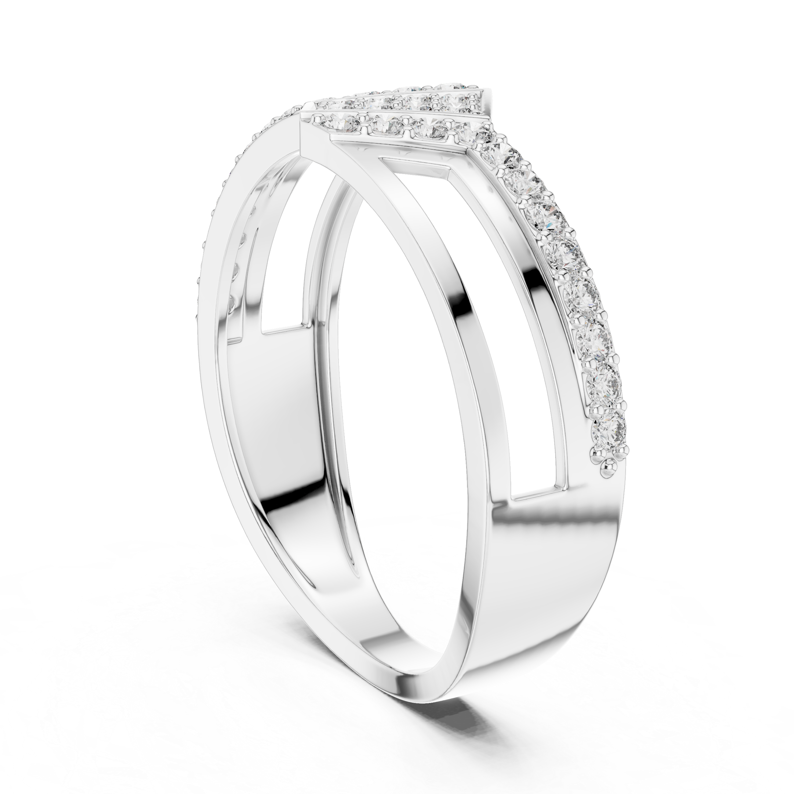 Gold Diamond-Studded Ring with Modern Split-Shank Design
