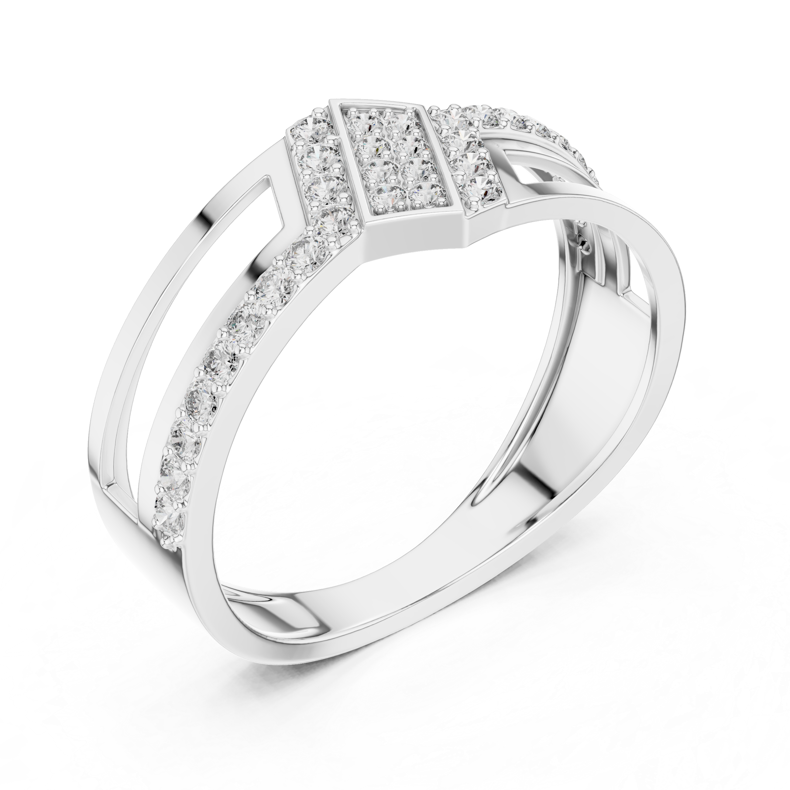 Gold Diamond-Studded Ring with Modern Split-Shank Design