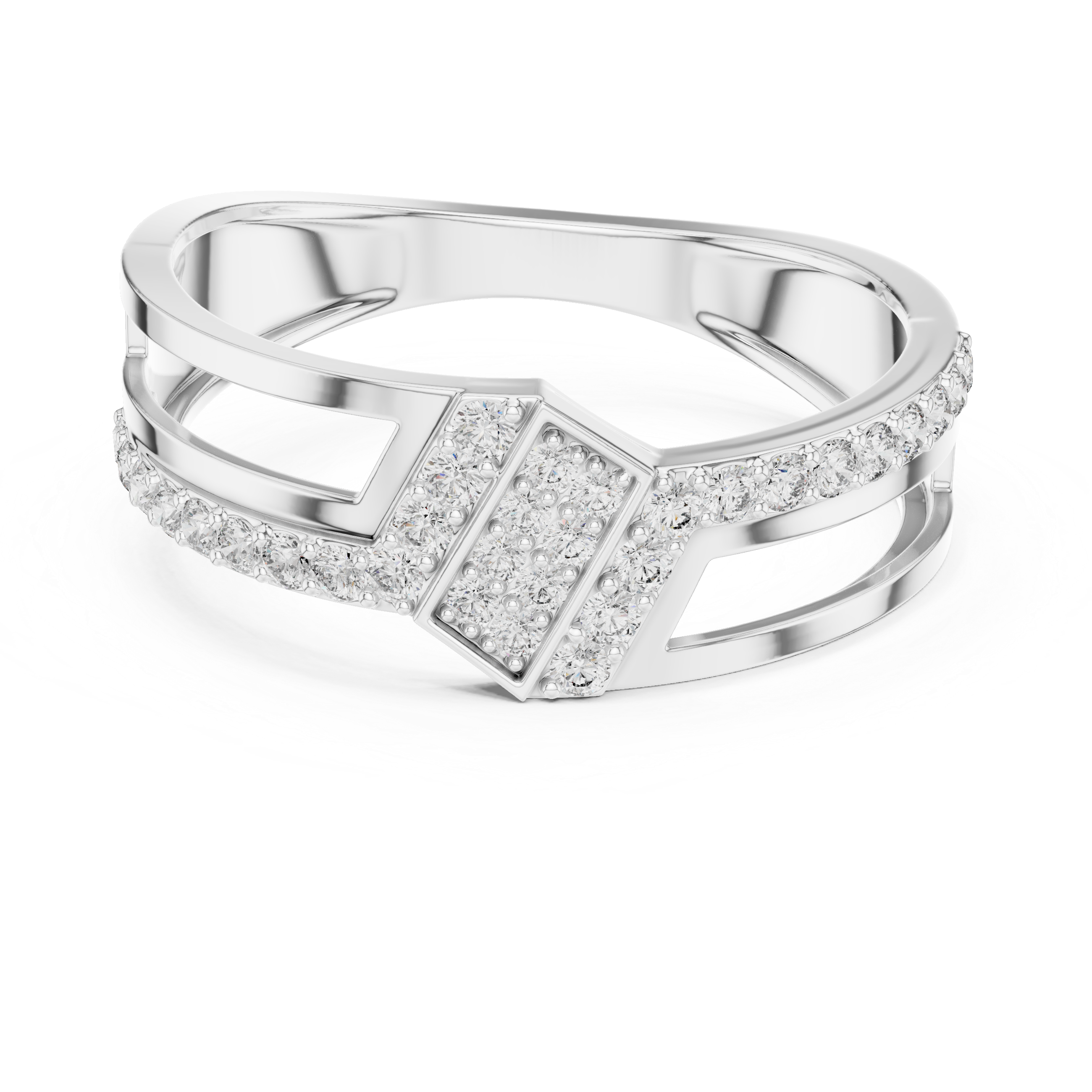 Gold Diamond-Studded Ring with Modern Split-Shank Design