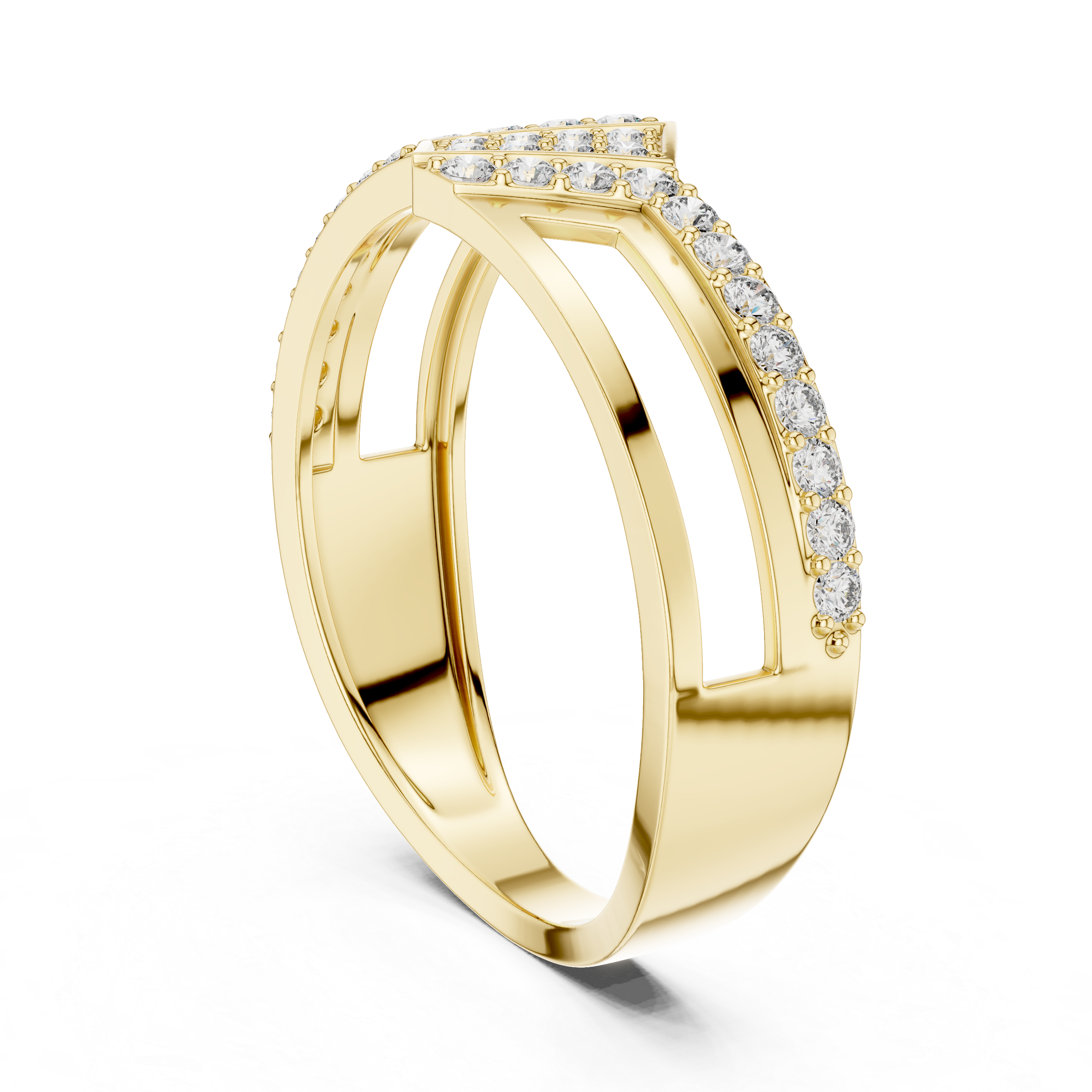 Gold Diamond-Studded Ring with Modern Split-Shank Design