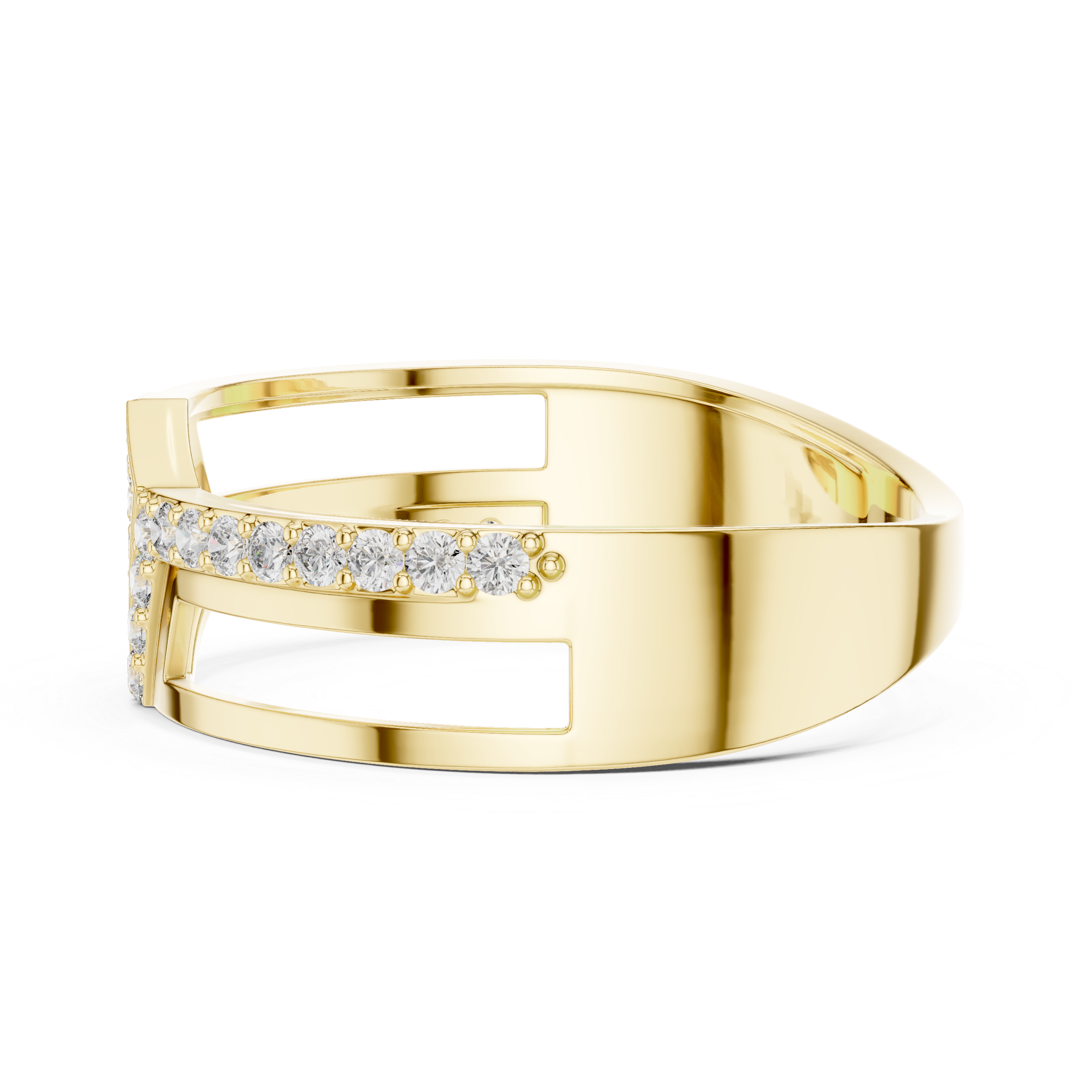 Gold Diamond-Studded Ring with Modern Split-Shank Design
