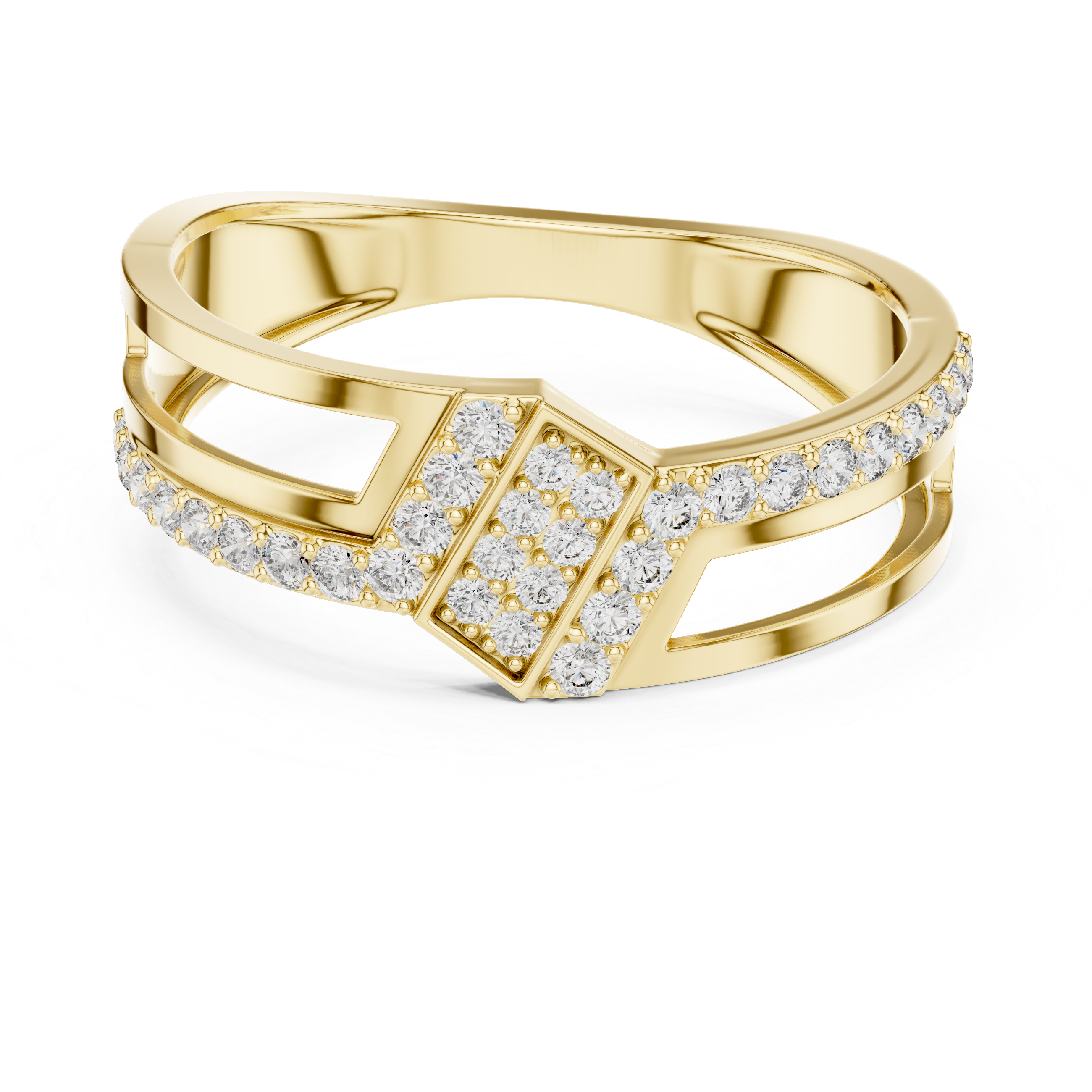 Gold Diamond-Studded Ring with Modern Split-Shank Design