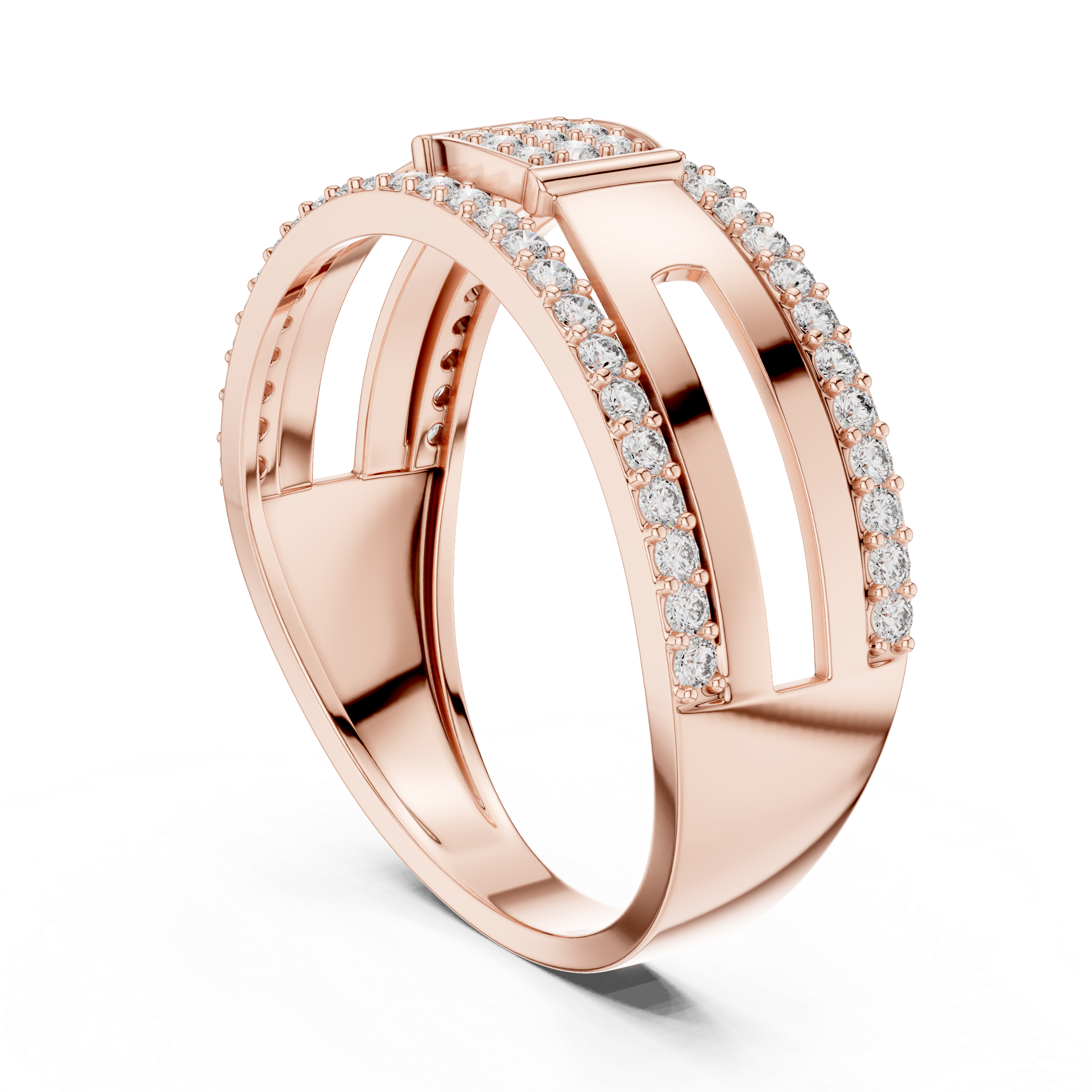 Rose Gold Diamond-Studded Split Band Ring