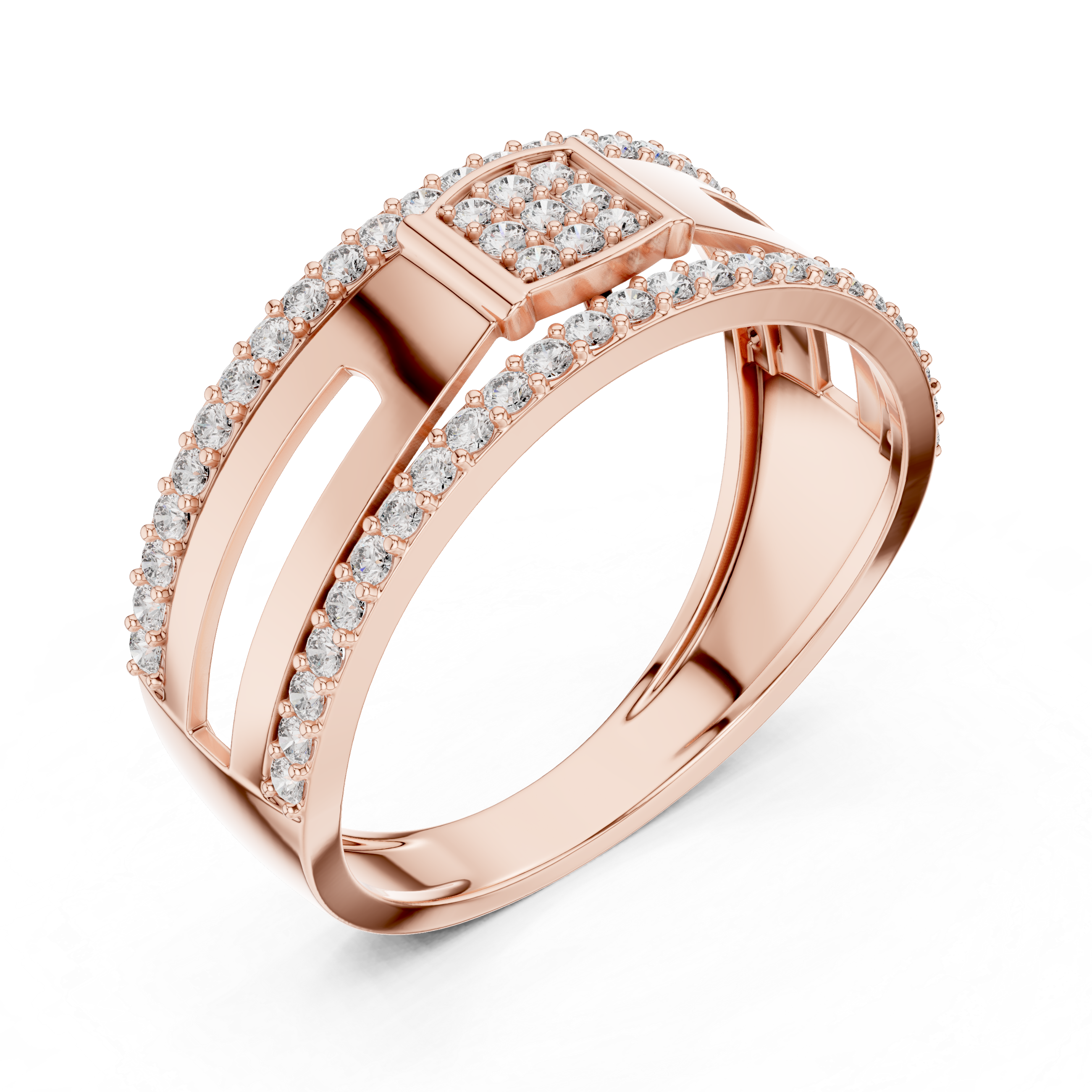 Rose Gold Diamond-Studded Split Band Ring